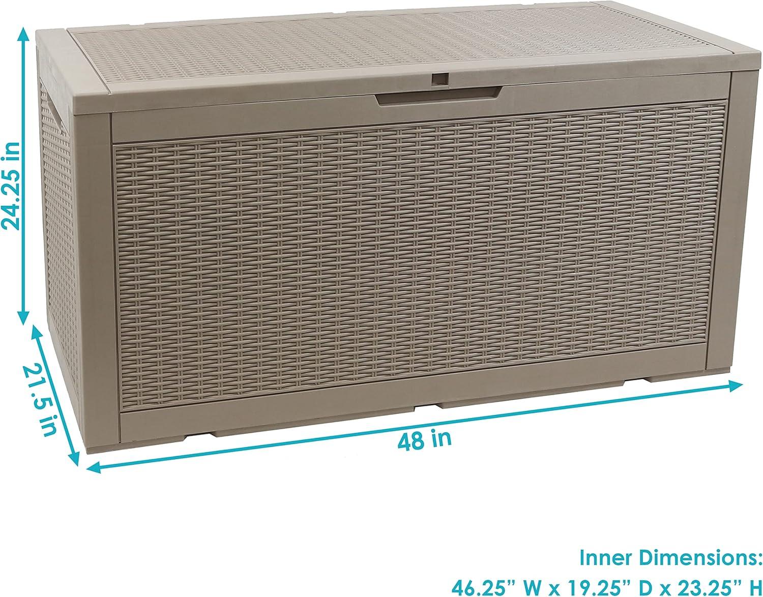 Sunnydaze Outdoor Deck and Patio Storage Box with Rattan Design - 100 Gal. - Driftwood