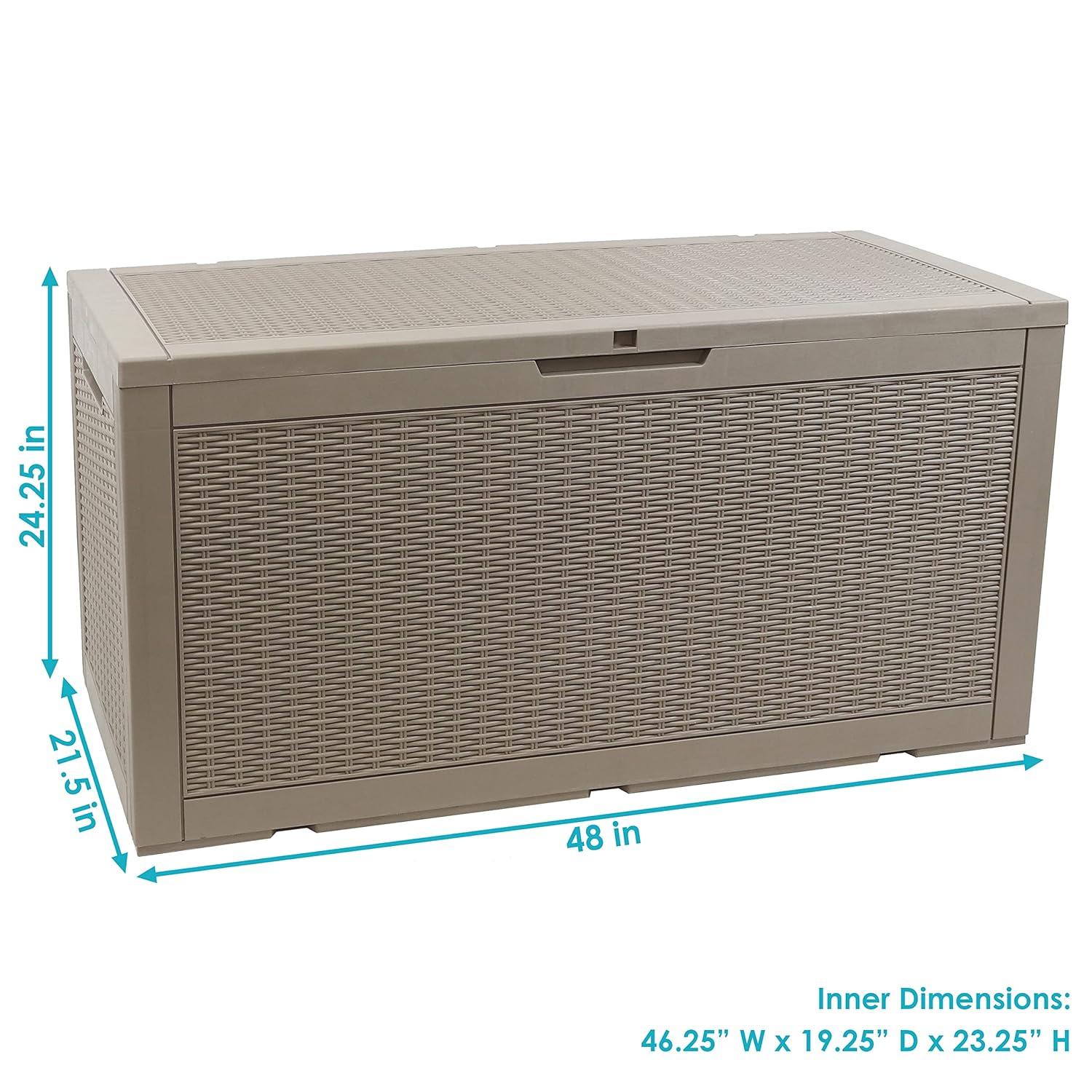 Sunnydaze Outdoor Deck and Patio Storage Box with Rattan Design - 100 Gal. - Driftwood