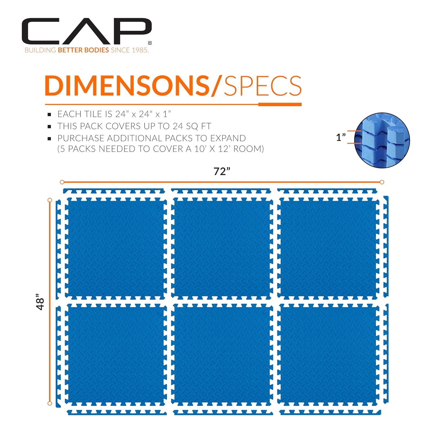 CAP Interlocking Exercise Foam Mats, 24 SQ.FT Diamond, TATAMI, T-Pattern 1-Inch Thickness Tiles