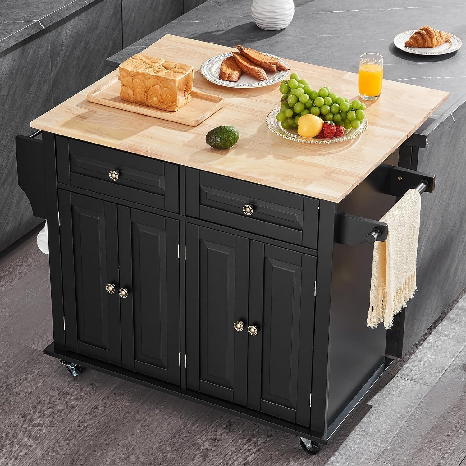 VEVOR Kitchen Island Cart, Rolling Storage Cabinet with Drawer and Shelves