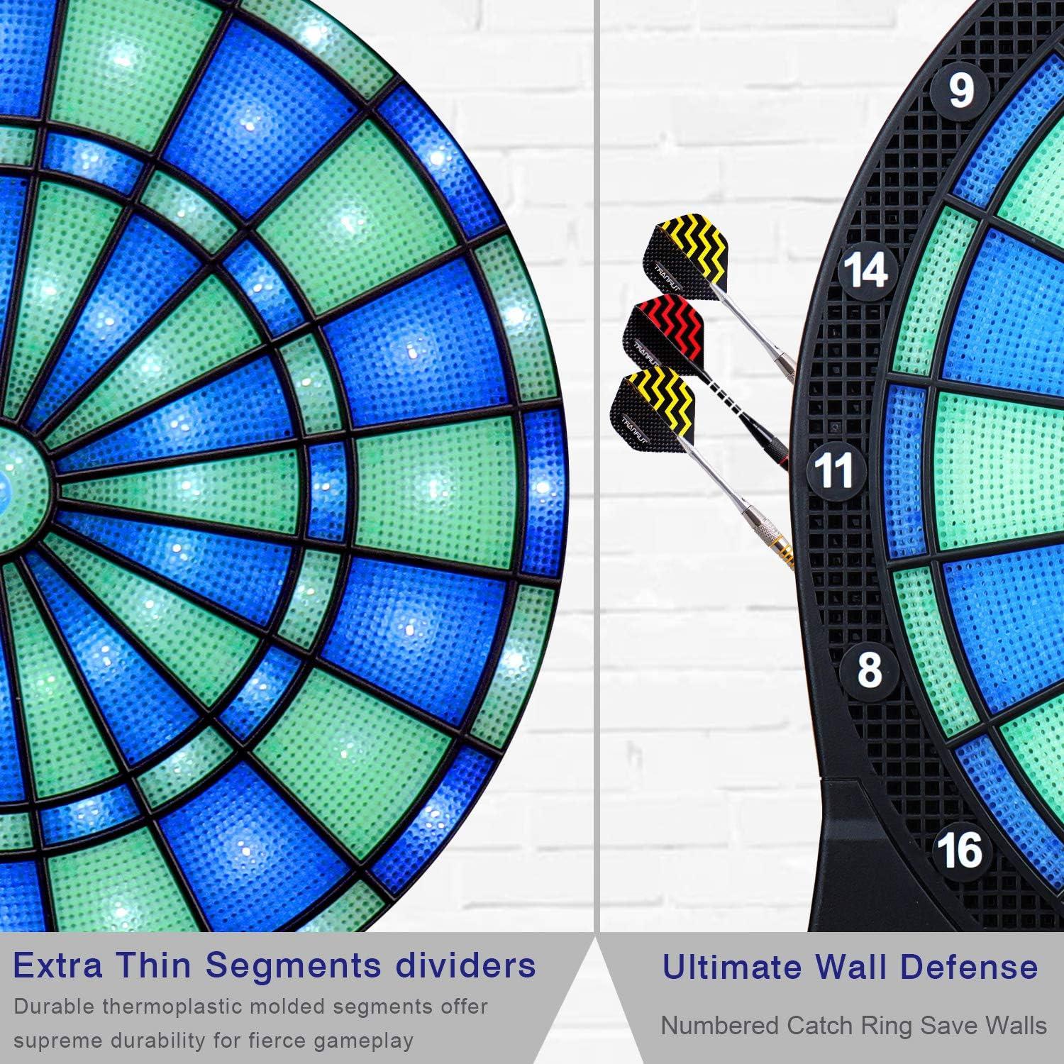 Turnart Electronic Dart Board,13 inch Illuminated Segments Light Based Games Electric Dartboard for Adults Tested Tough Segment for Enhanced Durability Professional with Scoring
