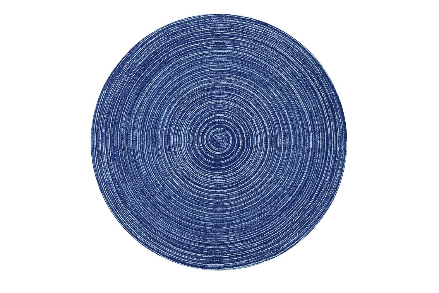 Topotdor 14 Inch Round Placemats Heat-Resistant Stain Resistant Anti-Skid Washable Polyproplene Table Mats Placemats (Blue, Set of 4)