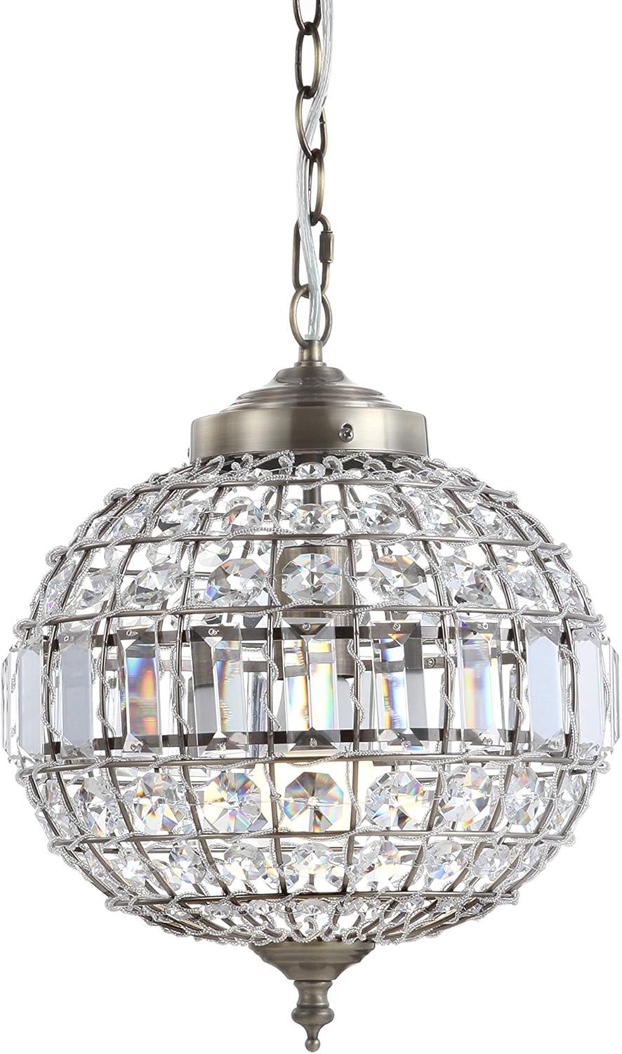 Georgina Antique Brass 12" Crystal Globe LED Pendant