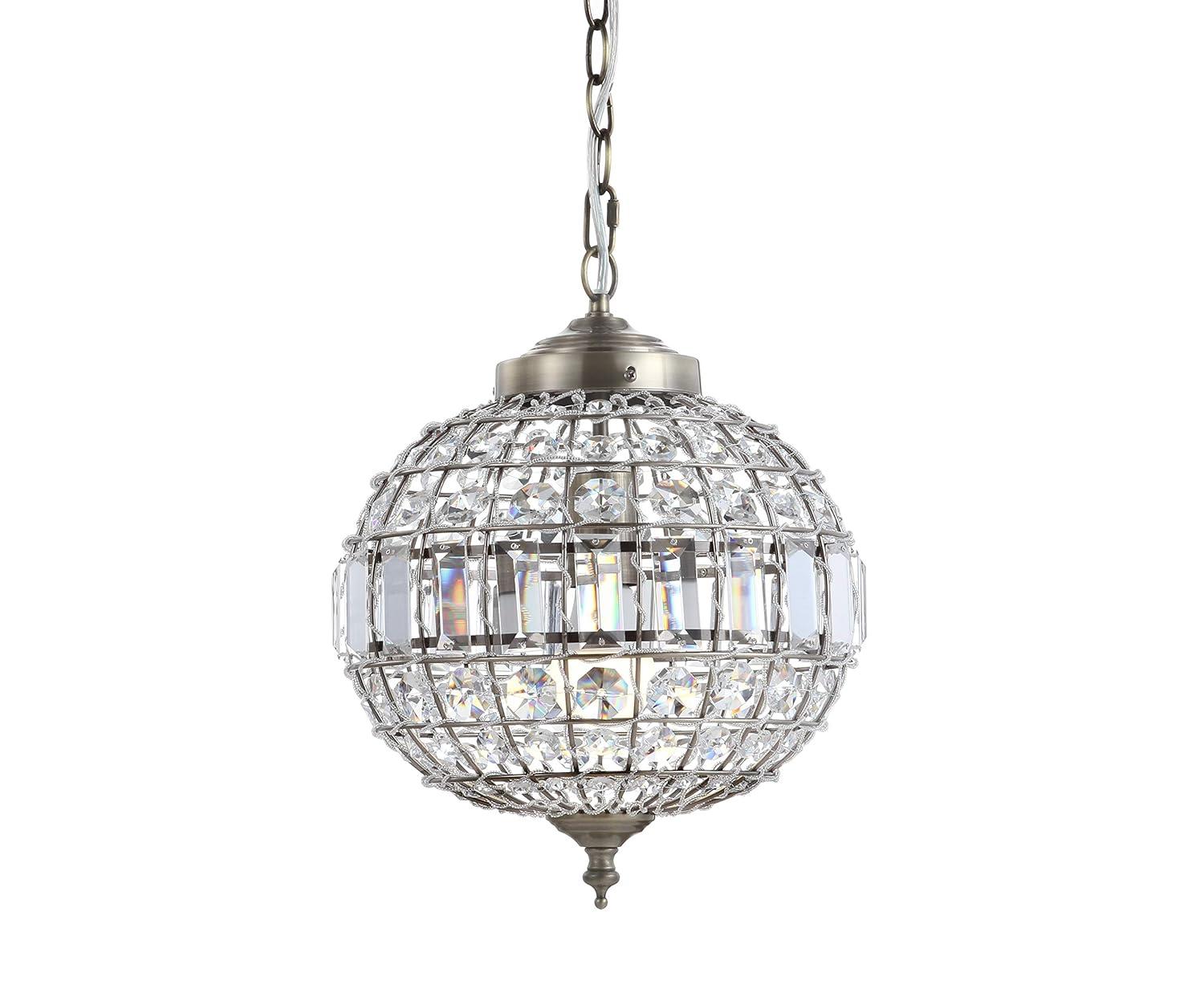 JONATHAN Y Georgina 12" Crystal/Metal LED Pendant Pendant, Antique Brass