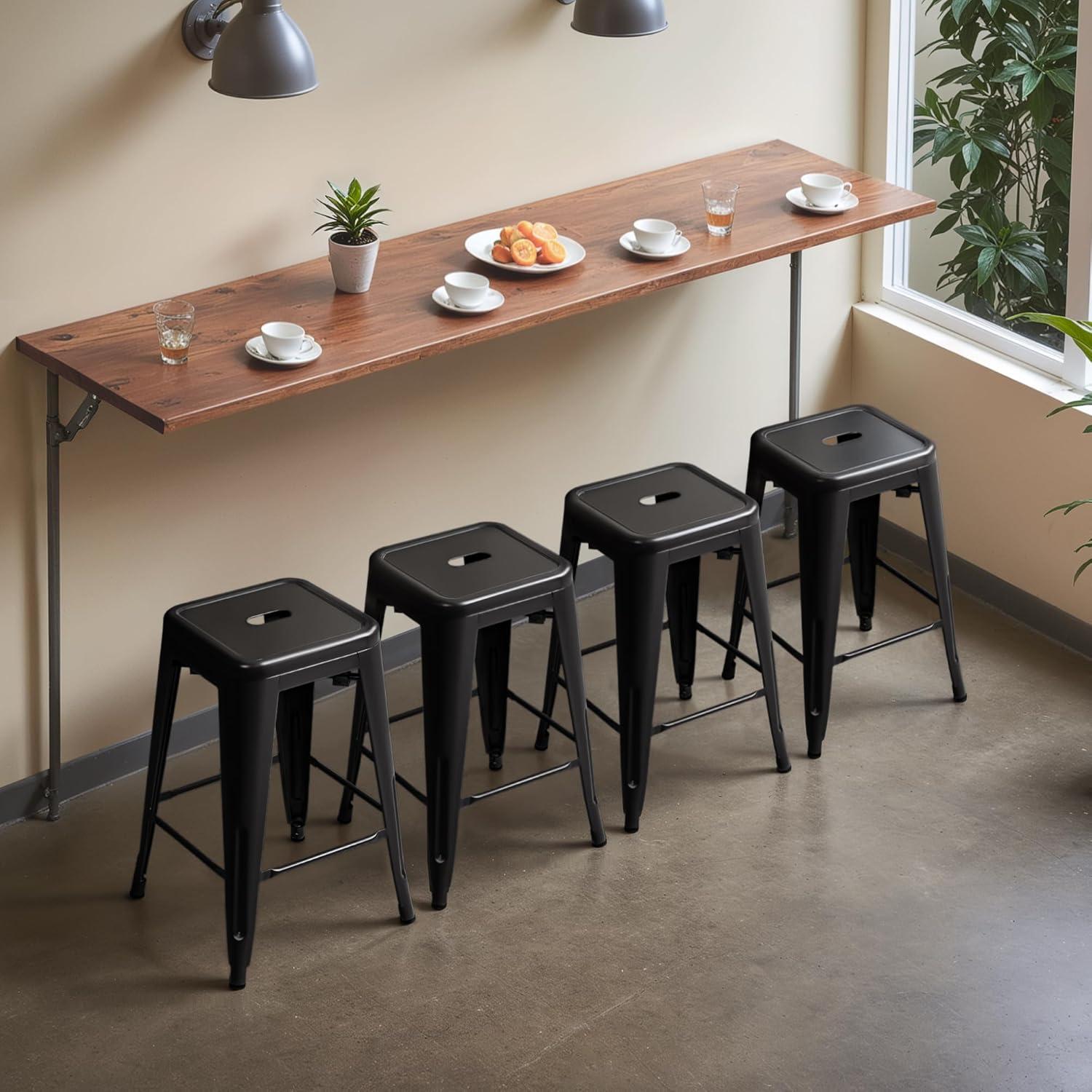 Furmax Metal Indoor-Outdoor Counter Height Stackable bar Stools, Set of 4, Black