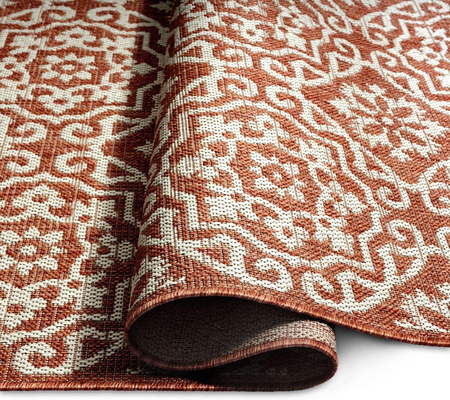 NICOLE MILLER NEW YORK Country Danica Geometric Indoor/Outdoor Area Rug, Terracotta/Ivory