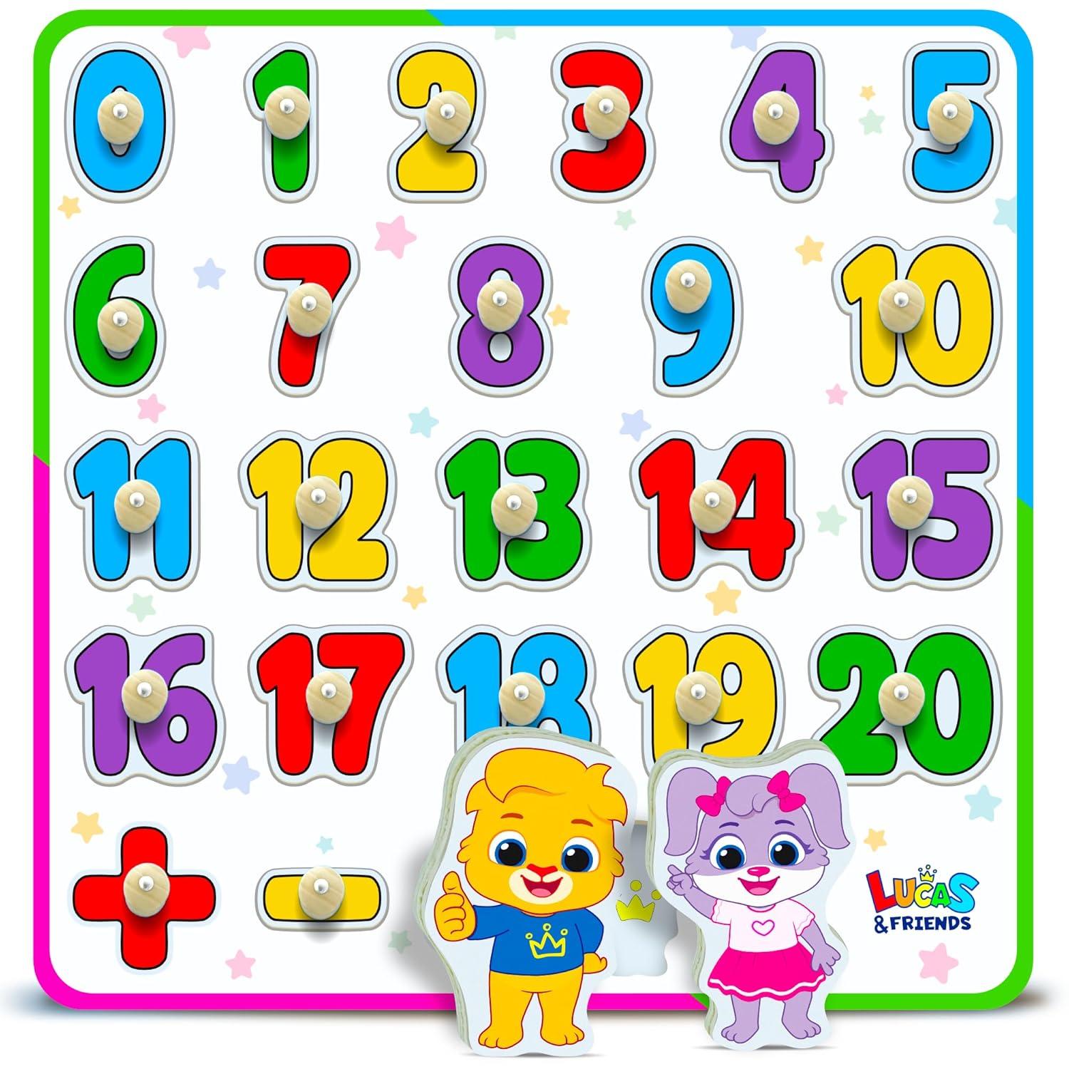 Lucas & Friends Wooden Numbers Puzzle for Toddlers, Learn Numbers & Counting Puzzle Board
