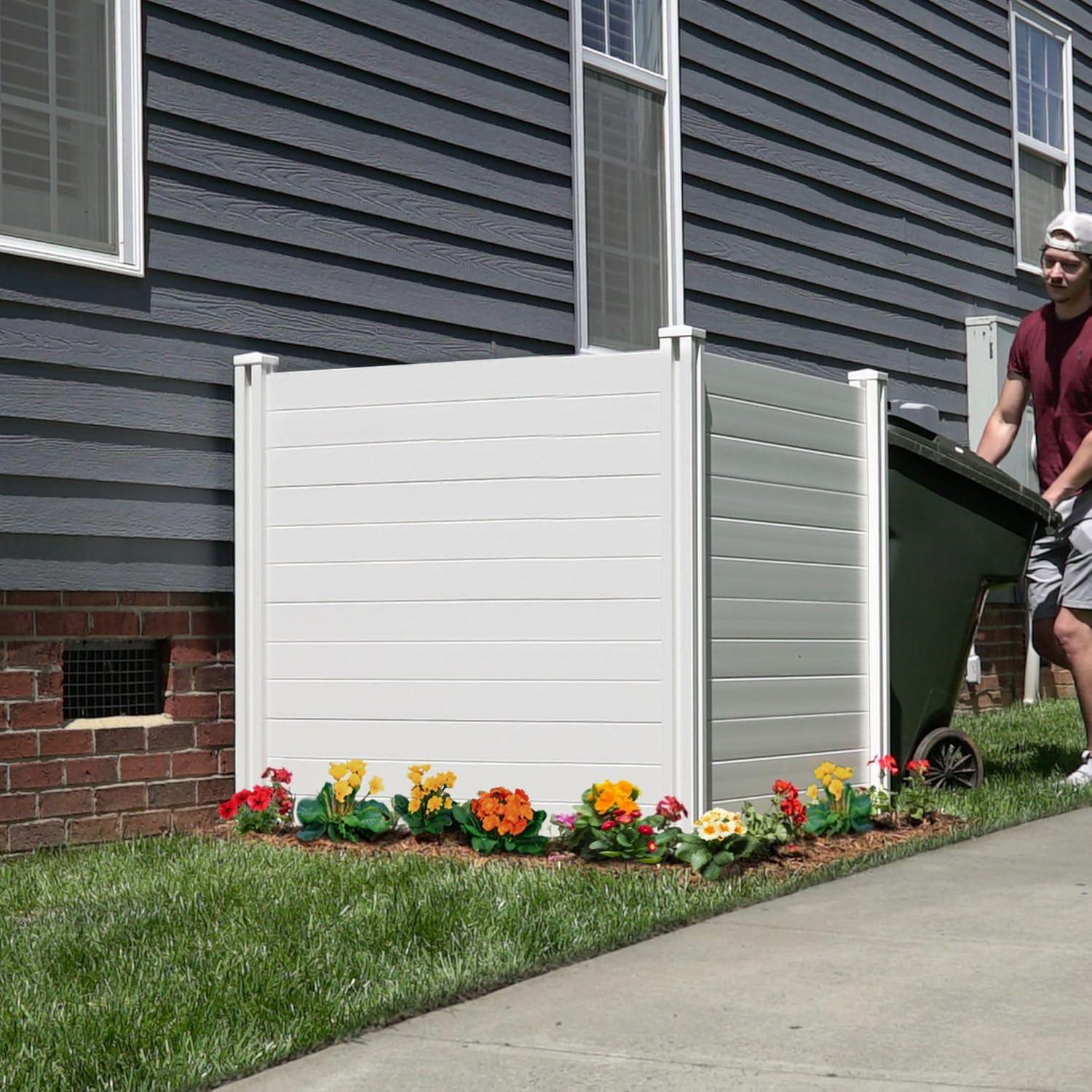 4ft H x 4ft W (2 Panels) No Dig Enclo Premium White Vinyl Privacy Screen, Outdoor Privacy Panels, Use As Air Conditioner Fence, Trash Can Enclosure, Pool Equipment Enclosure, ZP19014