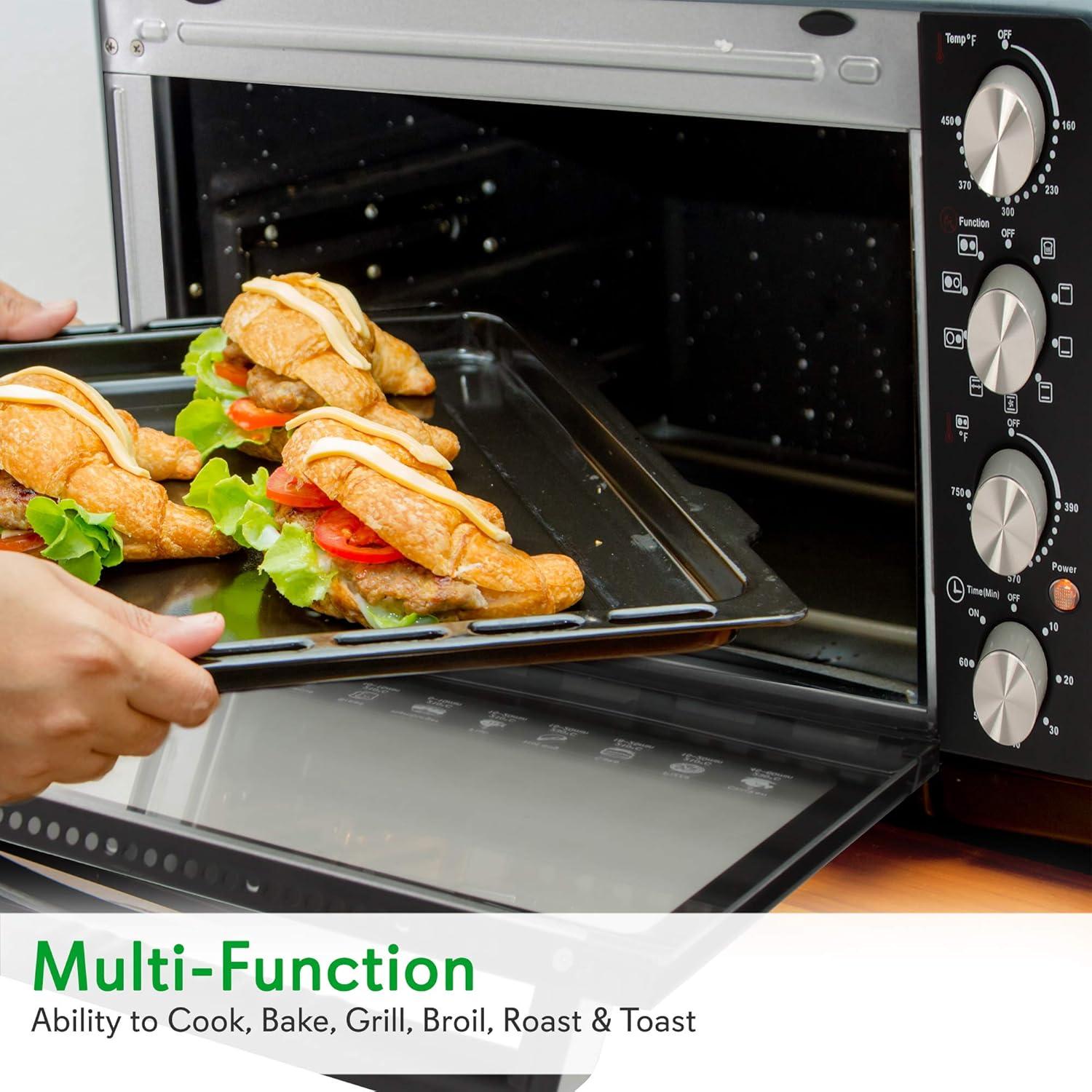 NutriChef 30+ Quart Countertop Convection Oven Cooker - 1500W Heating, Rotisserie, Dual Hot Plates, 120V - Black