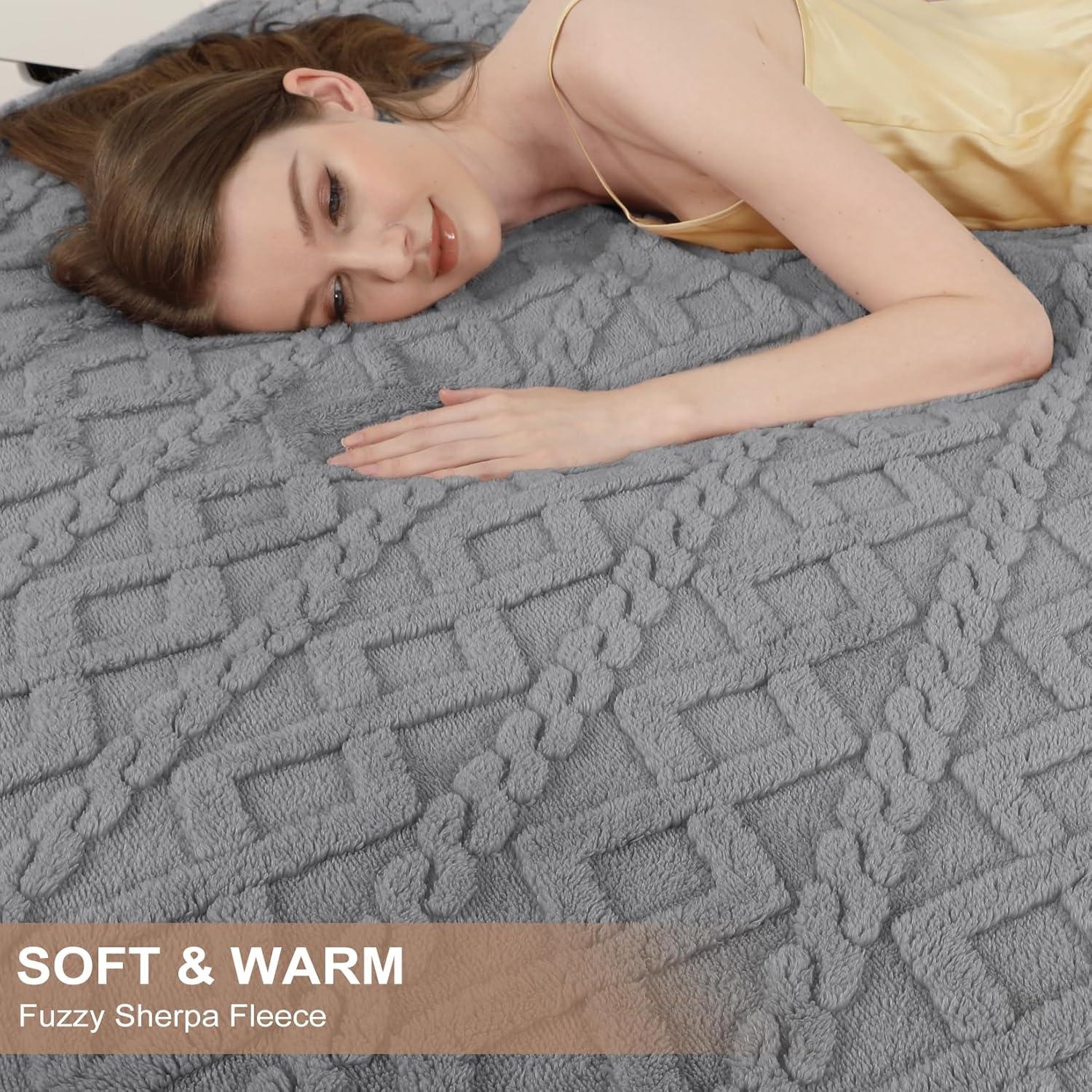 CAROMIO Heated Throw Blanket - Thick Tufted Sherpa Electric Blanket Throw with 10 Heating Levels and 10 Time Settings, ETL Certified Machine Washable Fast Heating Blanket Throw 50"×60", Grey