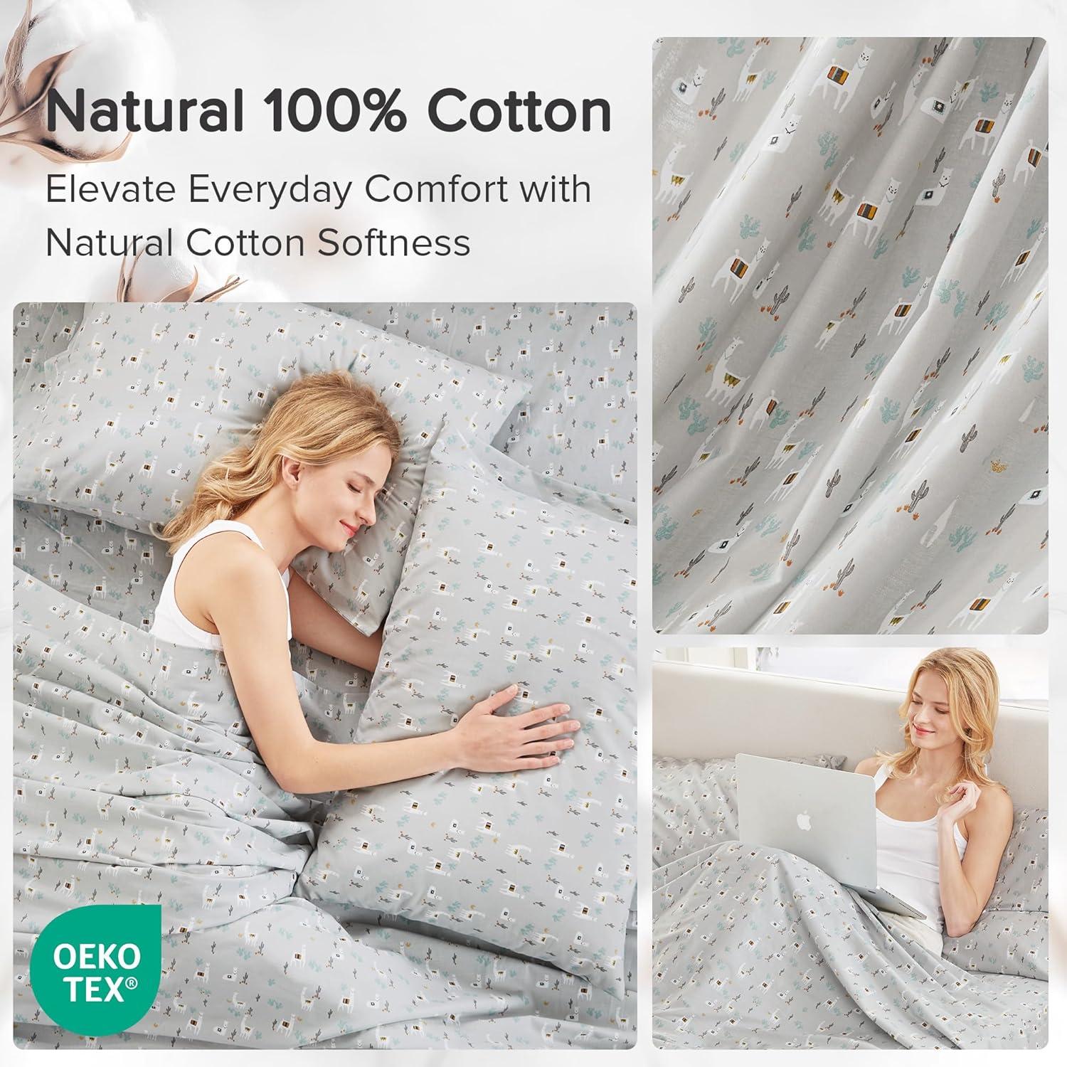 Comfort Spaces 100% Cotton Twin Sheet Set 3-Pieces Gray Lama Lightweight Breathable All Season Cozy Sheet Set