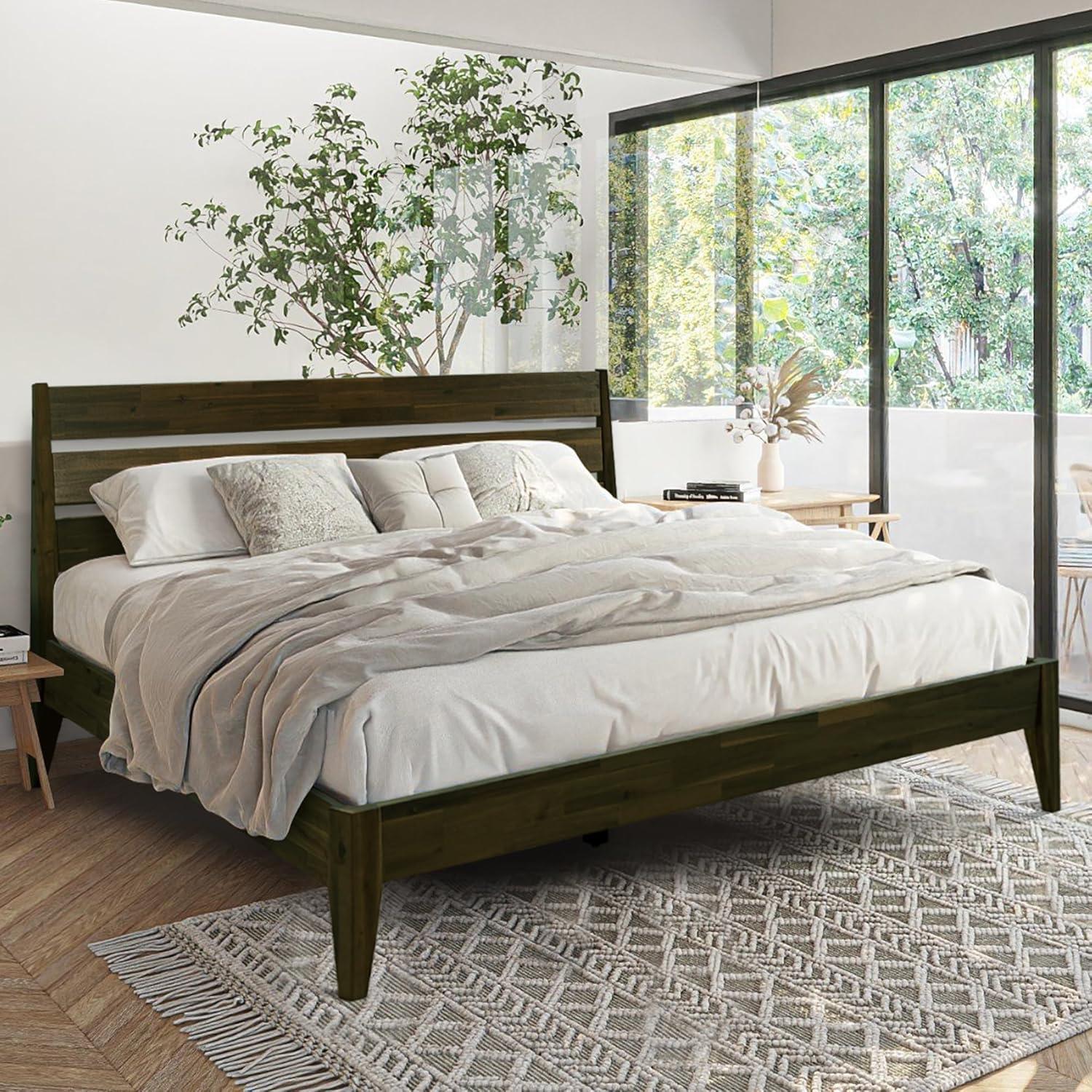 Acacia Acacia Bed Frame with Headboard Solid Wood Platform Bed