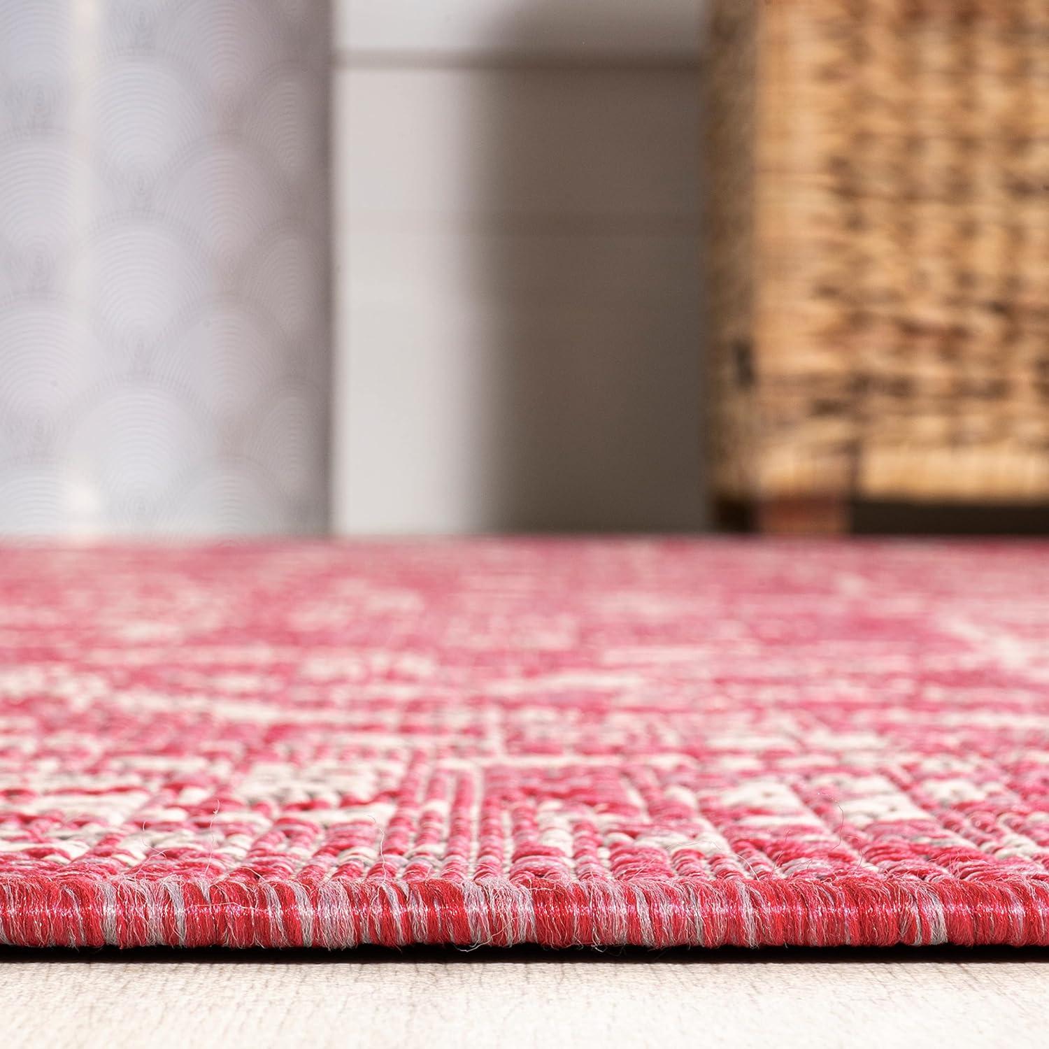 9' x 12' Malta Bohemian Medallion Textured Weave Indoor/Outdoor Area Rug, Fuchsia/Light Gray - JONATHAN Y