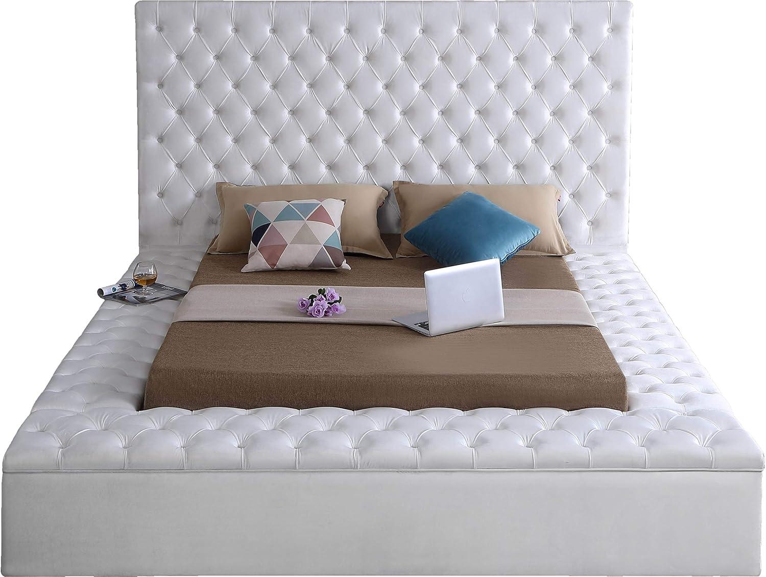 Bliss White Velvet King Bed (3 Boxes)-Color:White Velvet,Style:Contemporary