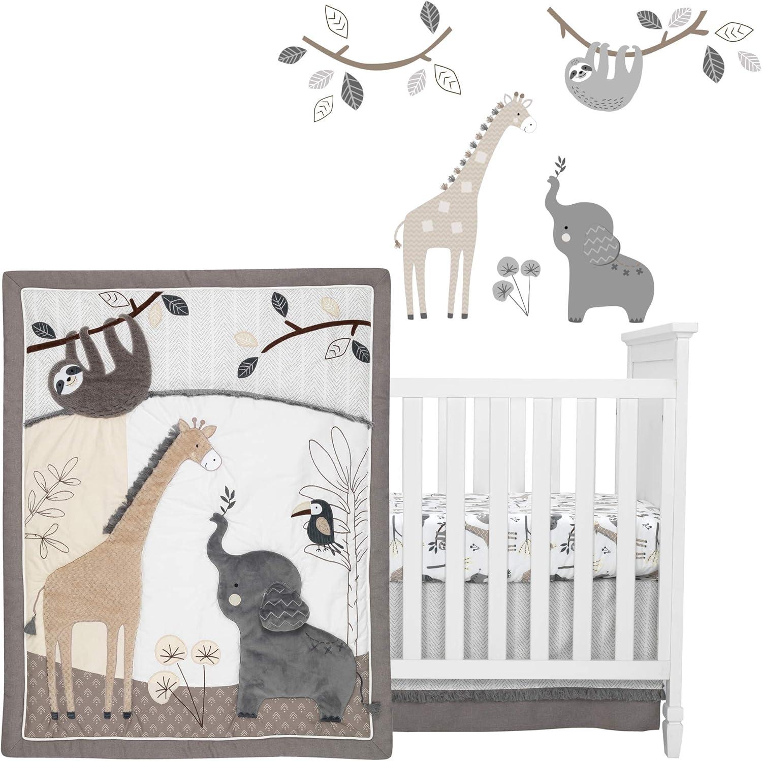 Lambs & Ivy Baby Jungle Animals 4-Piece Gray/White/Taupe Crib Bedding Set
