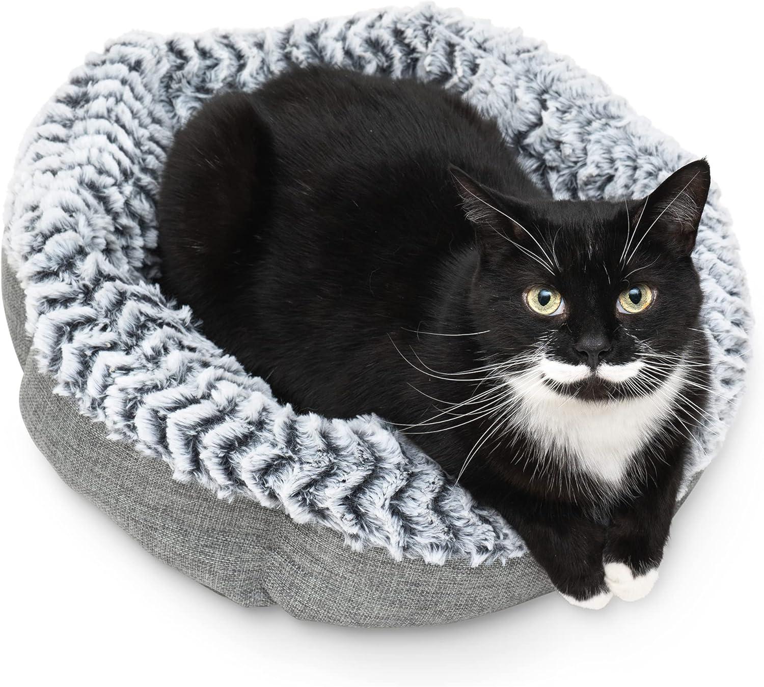 Pet Craft Supply Soho Round Cat Bed For Indoor Cats, Ultra Soft Plush, Memory Foam, Machine Washable, Calming Cat Bed