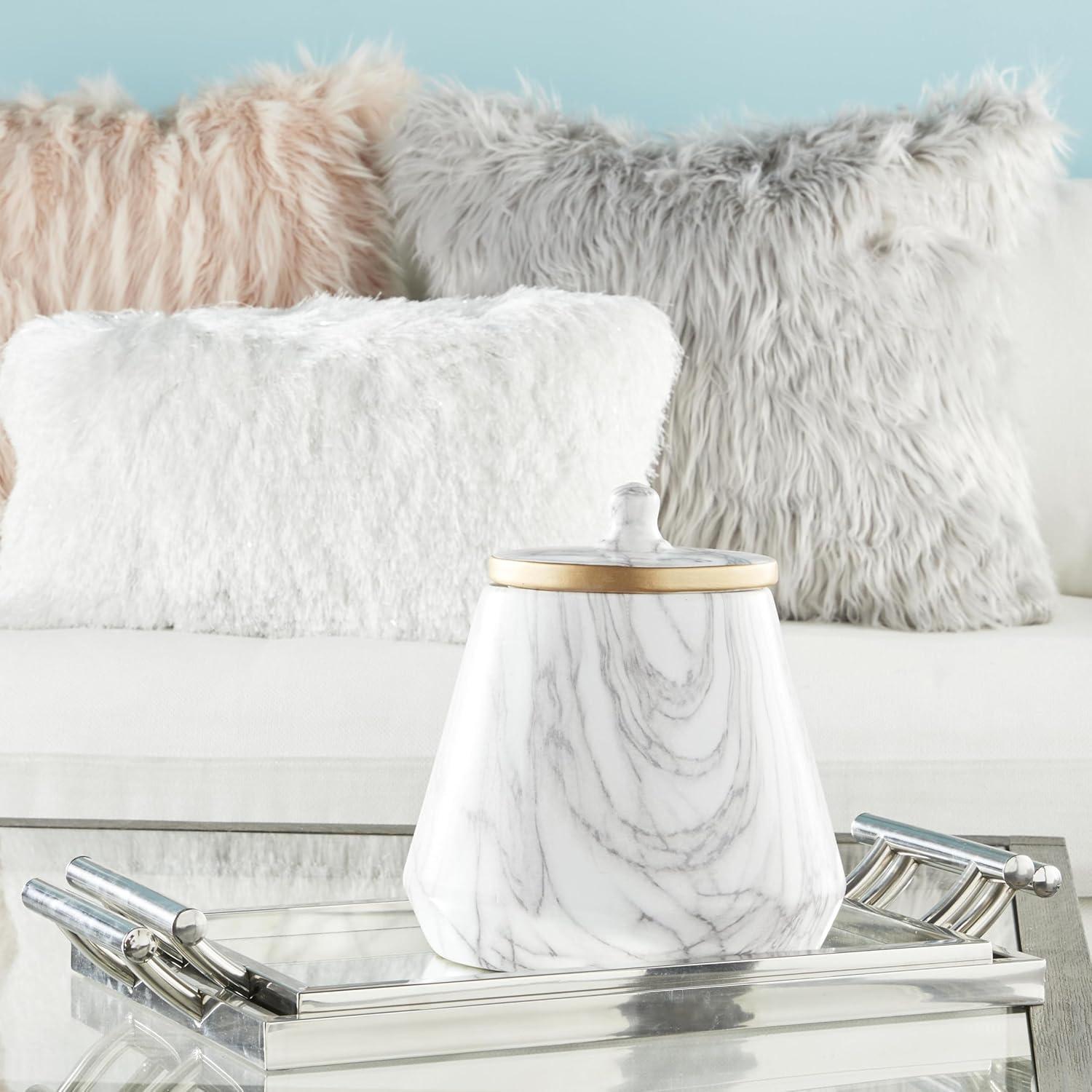 CosmoLiving by Cosmopolitan Ceramic Faux Marble White Decorative Jars with Gold accent