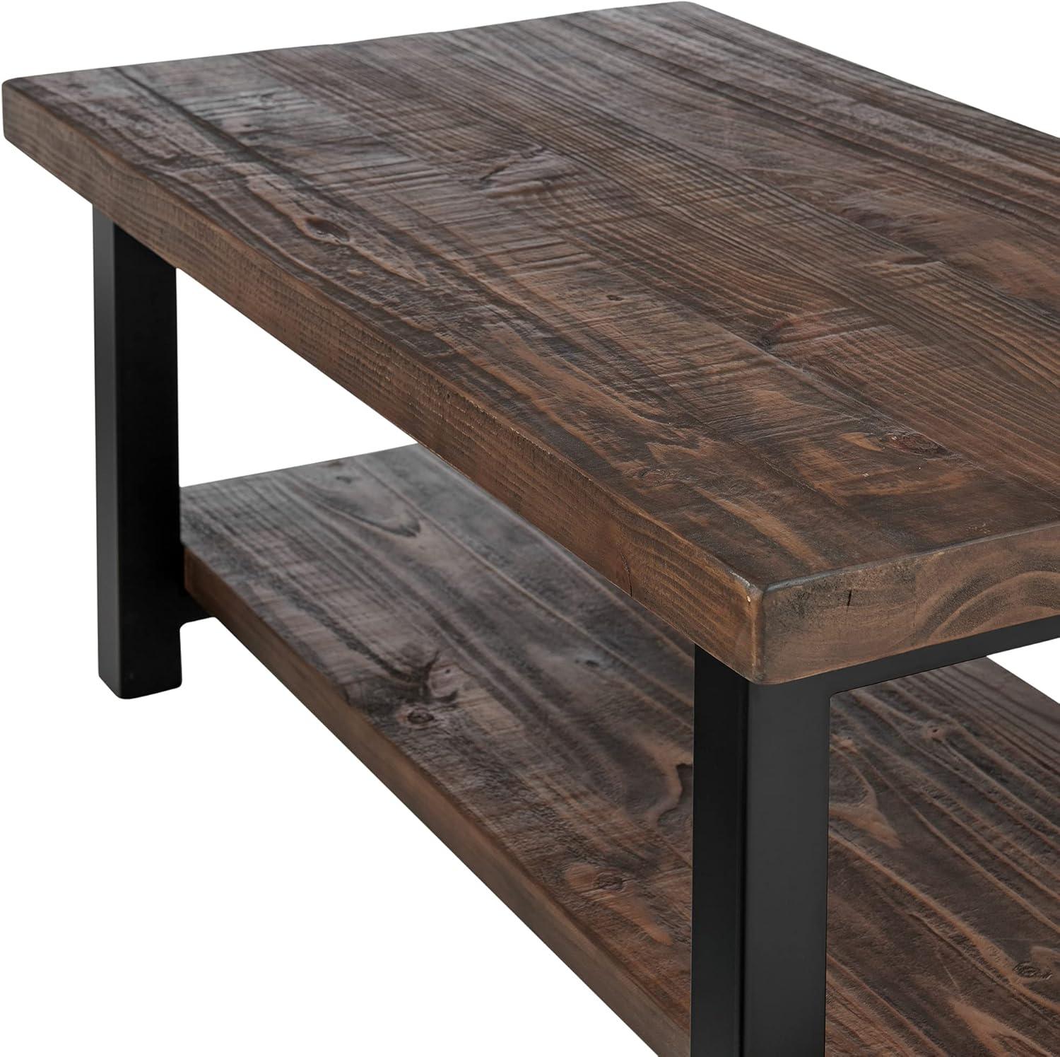 Alaterre Furniture 42" Pomona Wide Coffee Table Wood Rustic Natural: Fixed Shelf, Metal Frame, Living Room Furniture