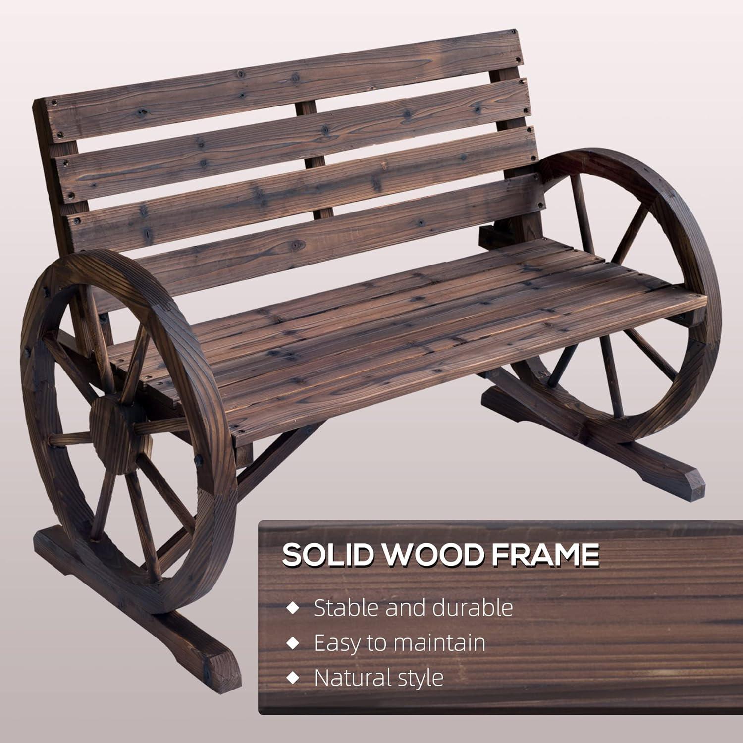 ZWNLKQG Wooden Wagon Wheel Bench  Rustic Outdoor Patio   2-Person Seat Bench for Backyard  Patio  Garden  41.5" x 23.25" x 29.5"  Brown