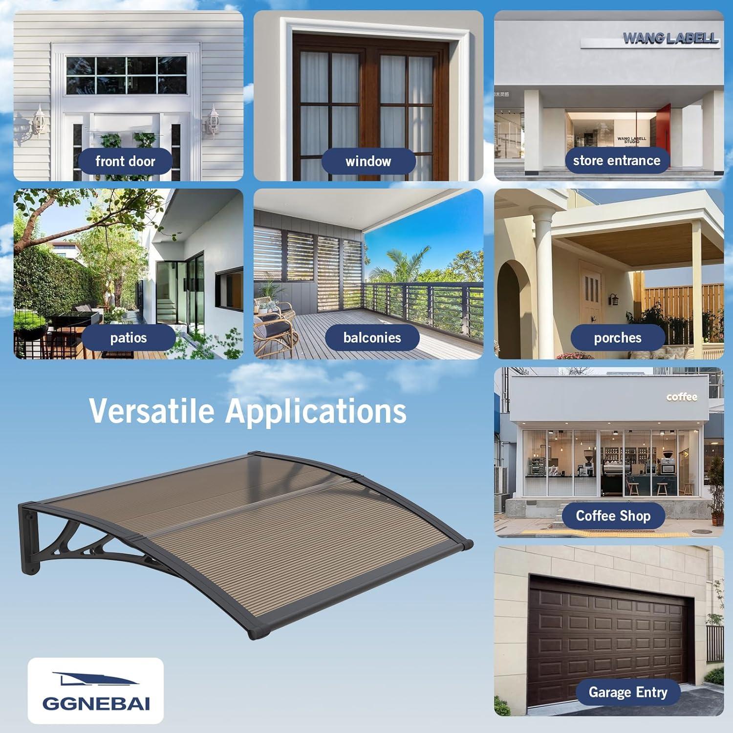 VEVOR Window Door Awning Canopy 40" x 40", UPF 50+ Polycarbonate Entry Door Outdoor Window Awning Exterior, Front Door Overhang Awning
