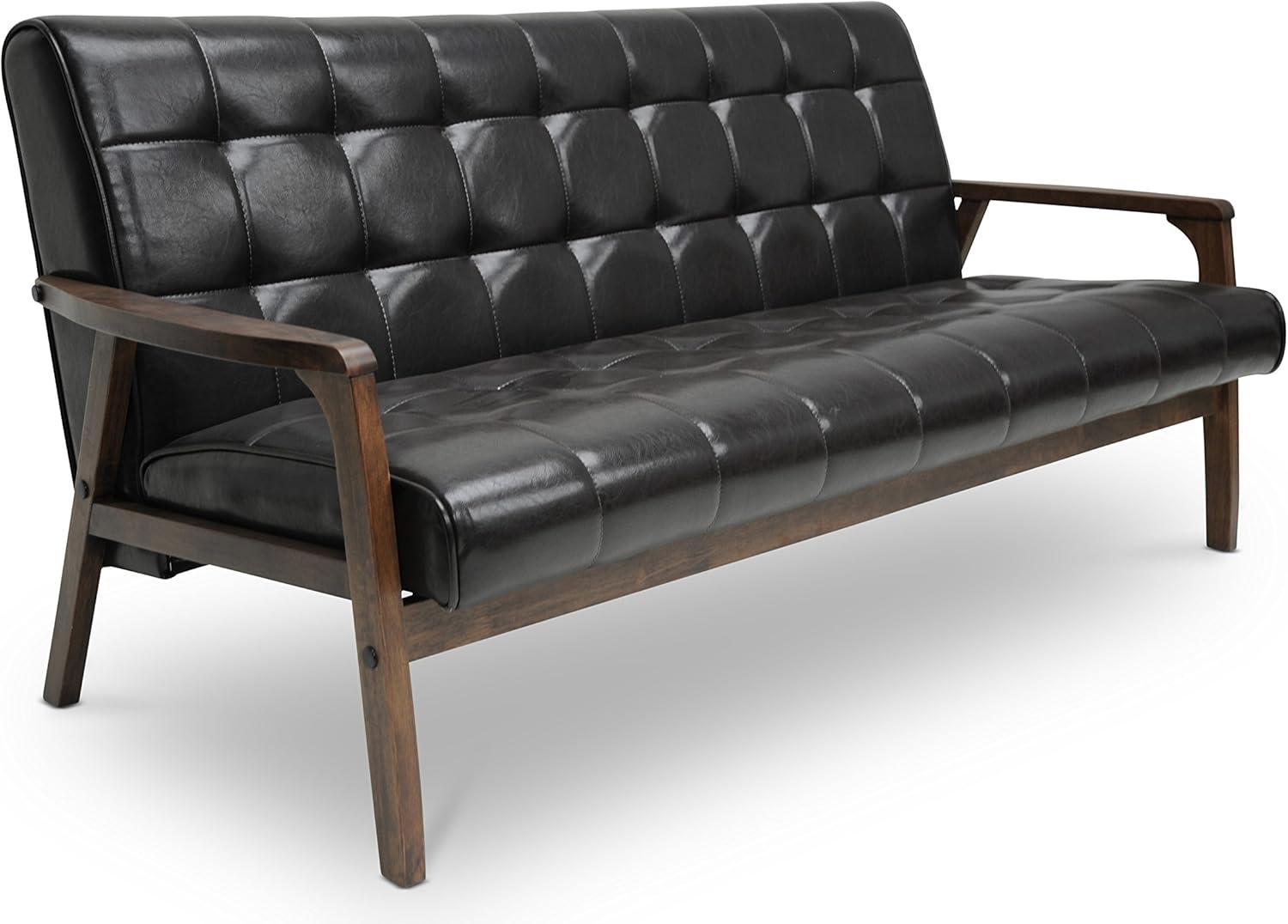 Mid-Century Masterpiece Brown Faux Leather Loveseat