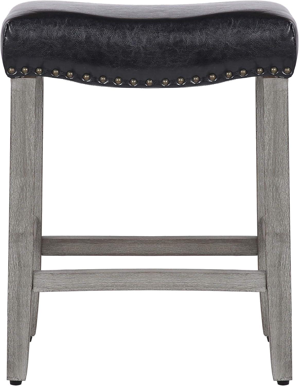 Polytrends Jameson Upholstered Polyester Gray 24 Inch Counter Stool (Set Of 2) Antique Gray/Beige Metal Foam Upholstered Foam Cabin & Lodge