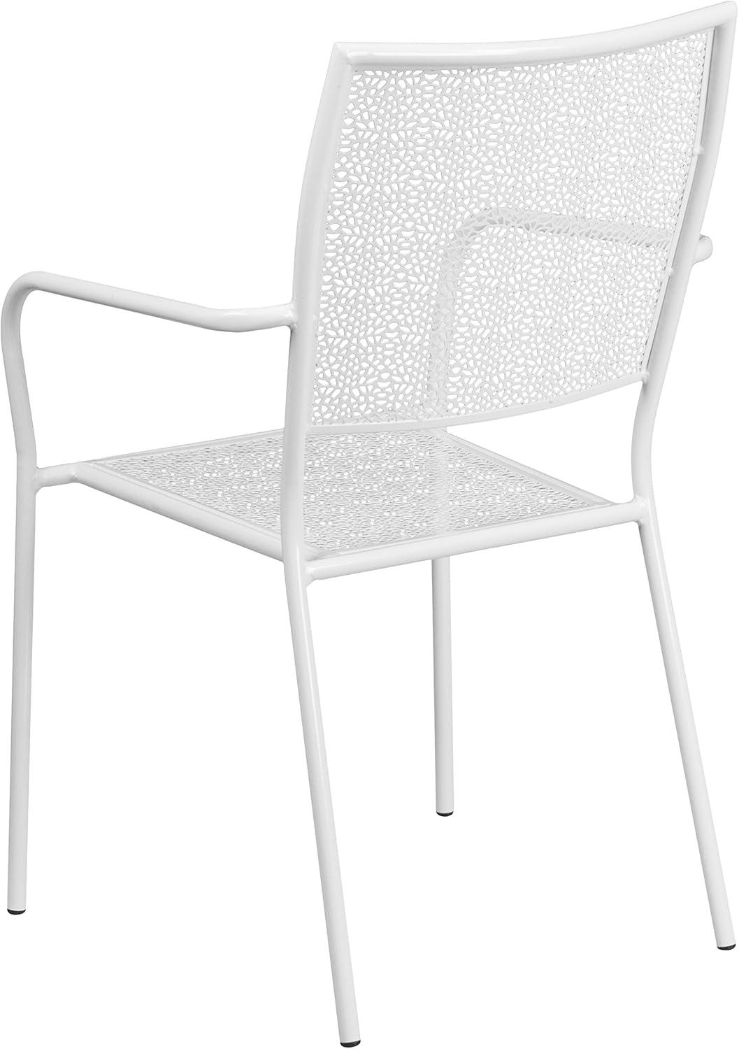 Rain Flower White Steel Stackable Outdoor Dining Chair