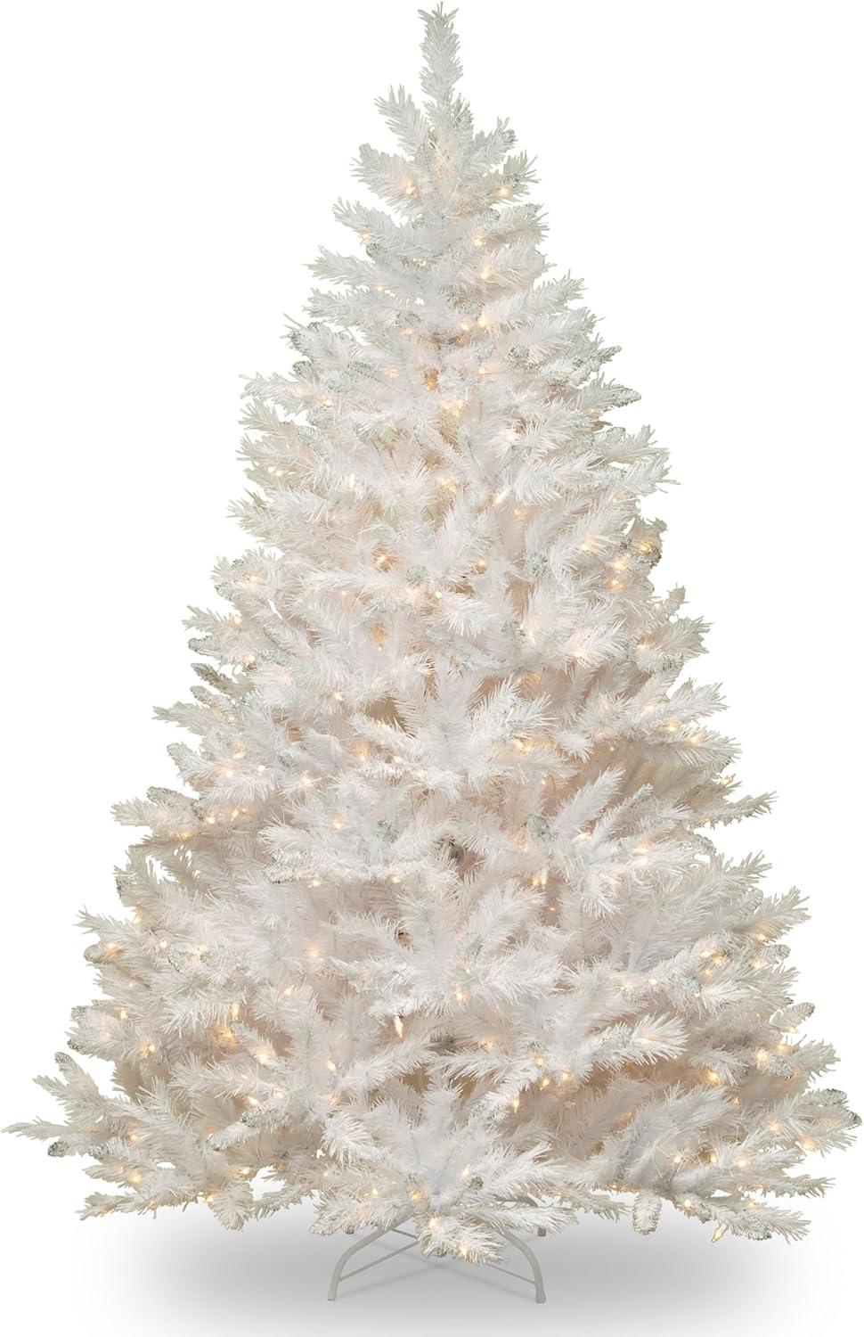 6ft National Christmas Tree Company Pre-Lit Winchester White Pine Hinged Artificial Christmas Tree with Silver Glitter & 350 Clear Lights