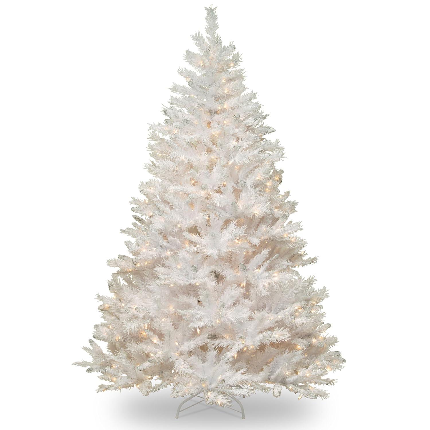 6ft National Christmas Tree Company Pre-Lit Winchester White Pine Hinged Artificial Christmas Tree with Silver Glitter & 350 Clear Lights