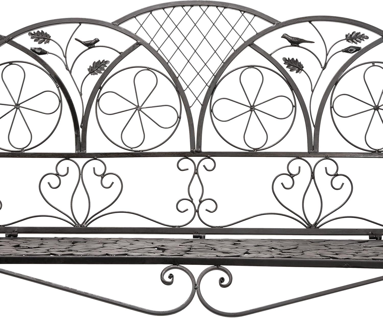 38" x 45" Iron Birds and Leaves Outdoor Garden Bench Brown - Alpine Corporation: Weatherproof, Decorative Yard Seating