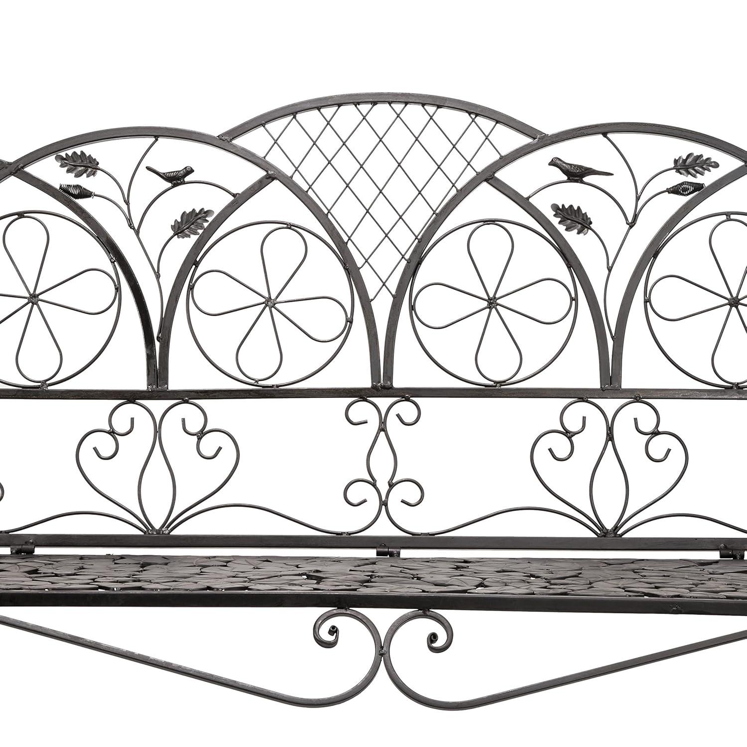 38" x 45" Iron Birds and Leaves Outdoor Garden Bench Brown - Alpine Corporation: Weatherproof, Decorative Yard Seating