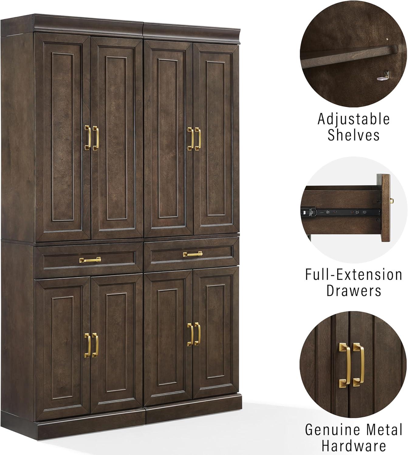 Crosley 78" Stanton Kitchen Storage Pantry Cabinet Coffee: Modular Design, 5 Adjustable Shelves, Wood Veneer