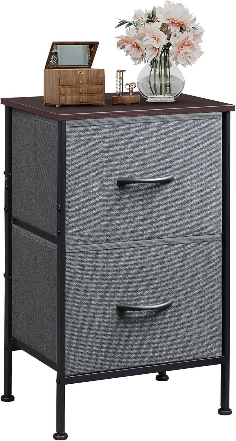 WLIVE Nightstand, 2 Drawer Dresser for Bedroom, Small Dresser with 2 Drawers, Bedside Furniture, Night Stand, End Table with Fabric Bins for Bedroom, Closet, Entryway, College Dorm, Dark Grey