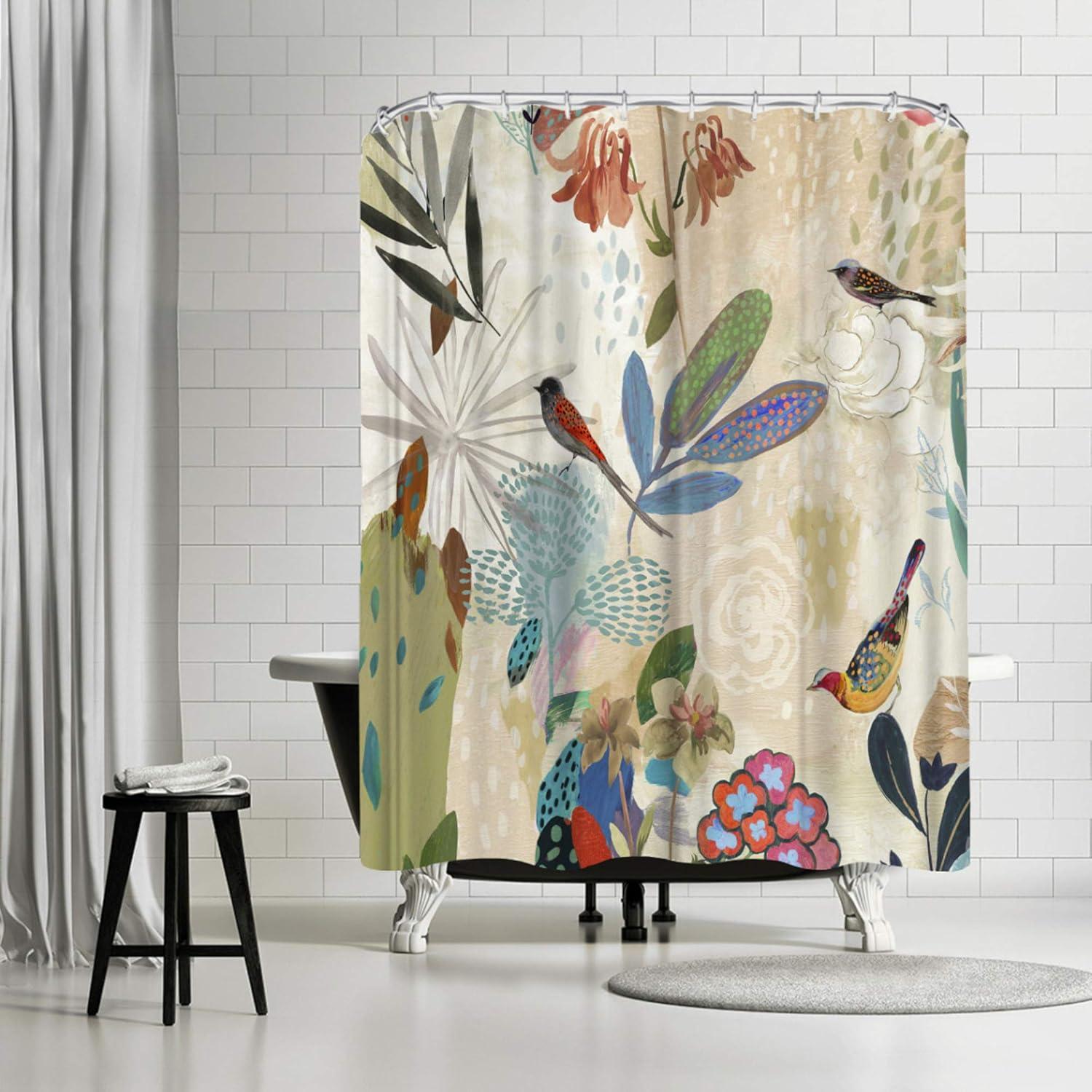 Americanflat 71x74 Floral Shower Curtain - 100% Polyester Shower Curtain, Water-Resistant Bath Curtain with Metal Grommets and 12 Shower Curtain Hooks