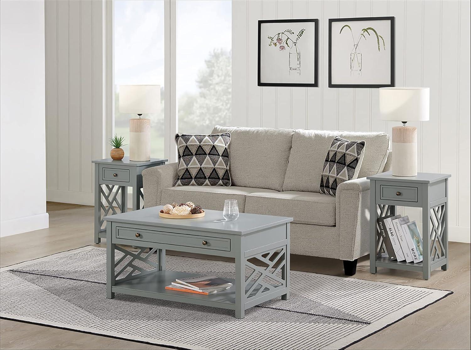 36" Middlebury Coffee Table and 2 End Tables with Drawer Off - White - Alaterre Furniture: Mid-Century Modern, Wood Frame