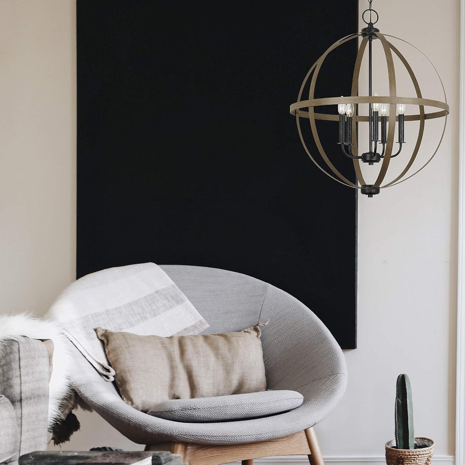 Calhoun 24" Steel Cage Globe Chandelier in Cerused Oak