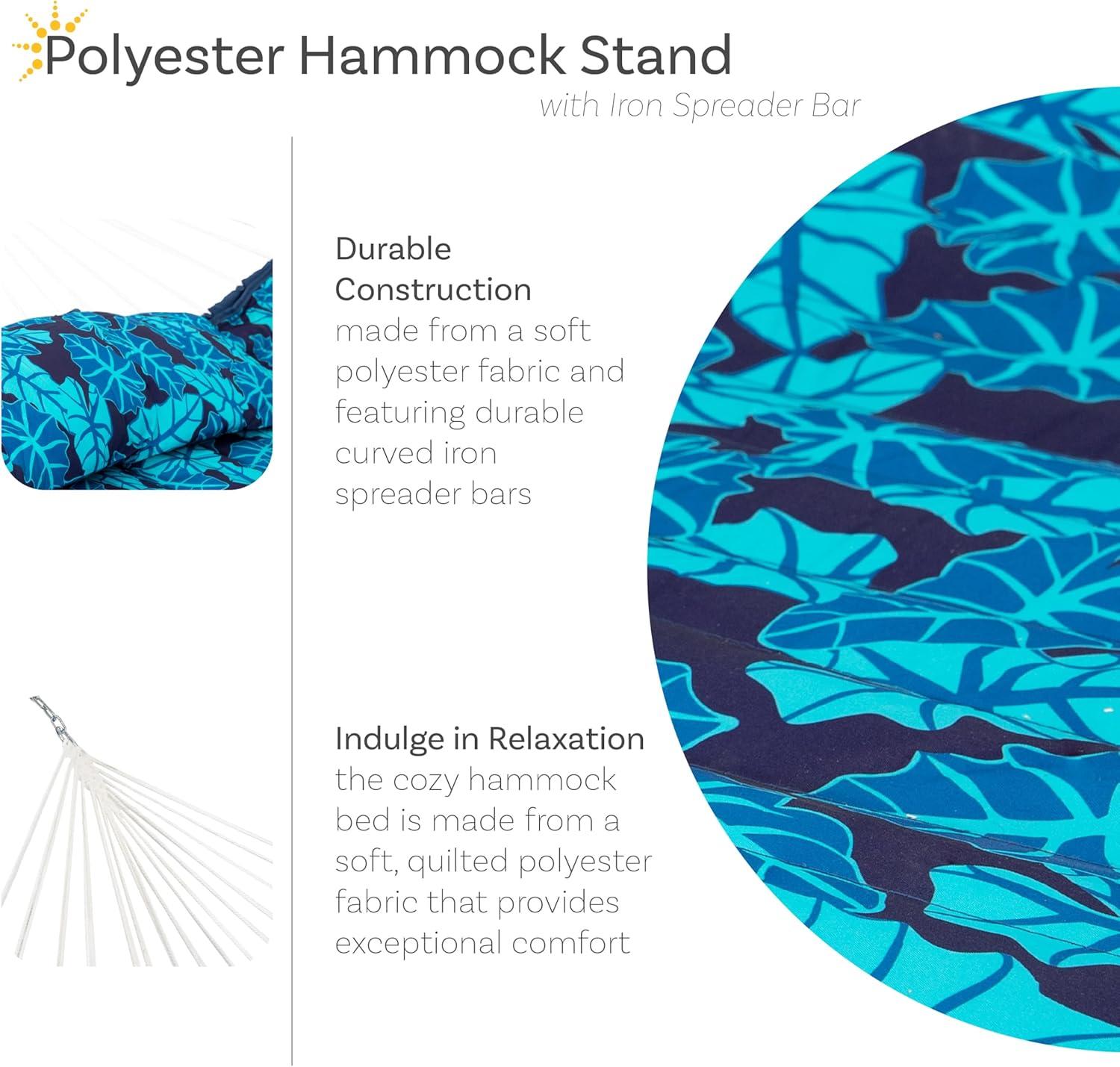 Arlmont & Co. Peria Quilted Polyester Curved Metal Spreader Bar Hammock with Pillow - Tropical Palms