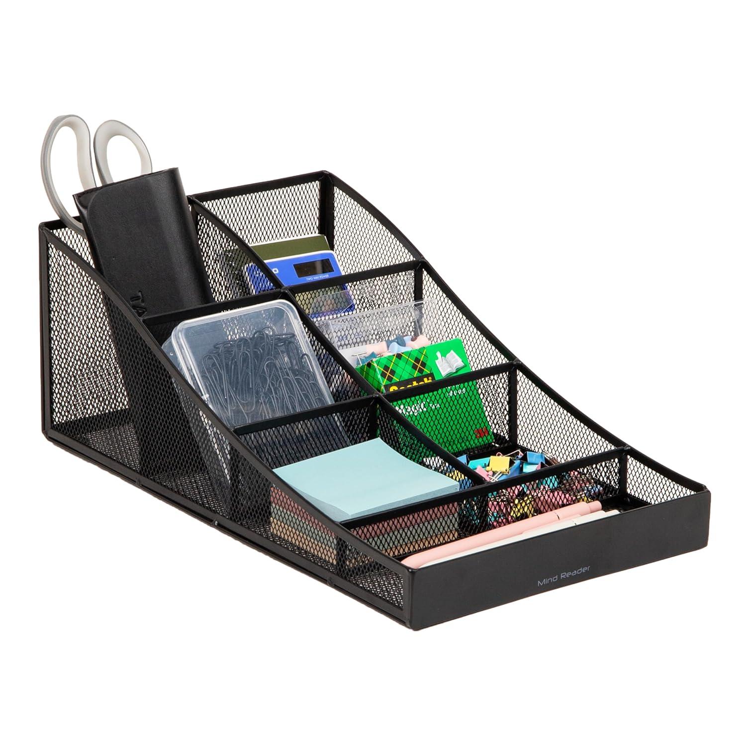 Mind Reader Mind Reader Cup and Condiment Station, Countertop Organizer, Coffee Bar, Kitchen, Metal Mesh, 8.5"L x 14.5"W x 5.25"H