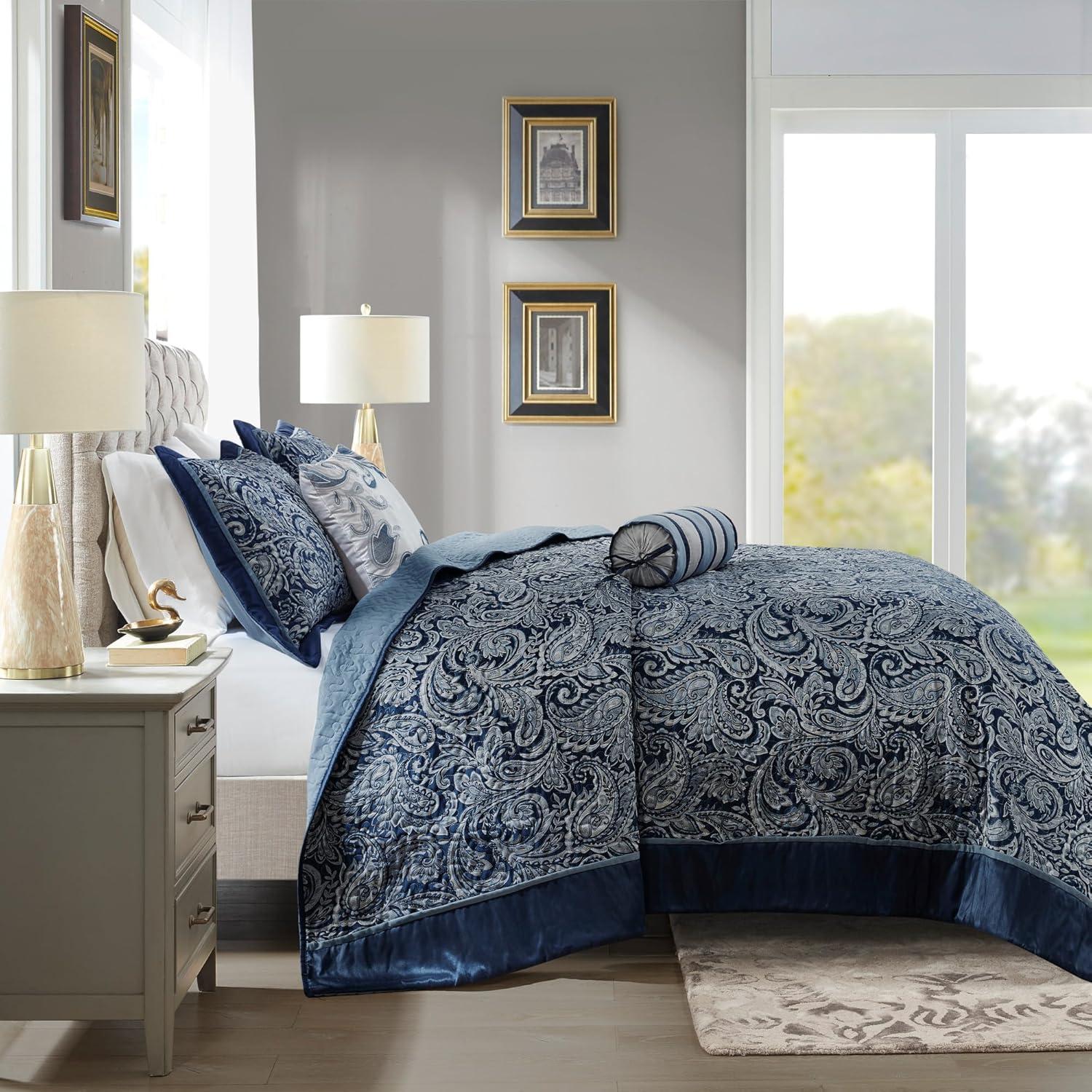 Madison Park Aubrey 5 Piece Jacquard Bedspread Set with Throw Pillows