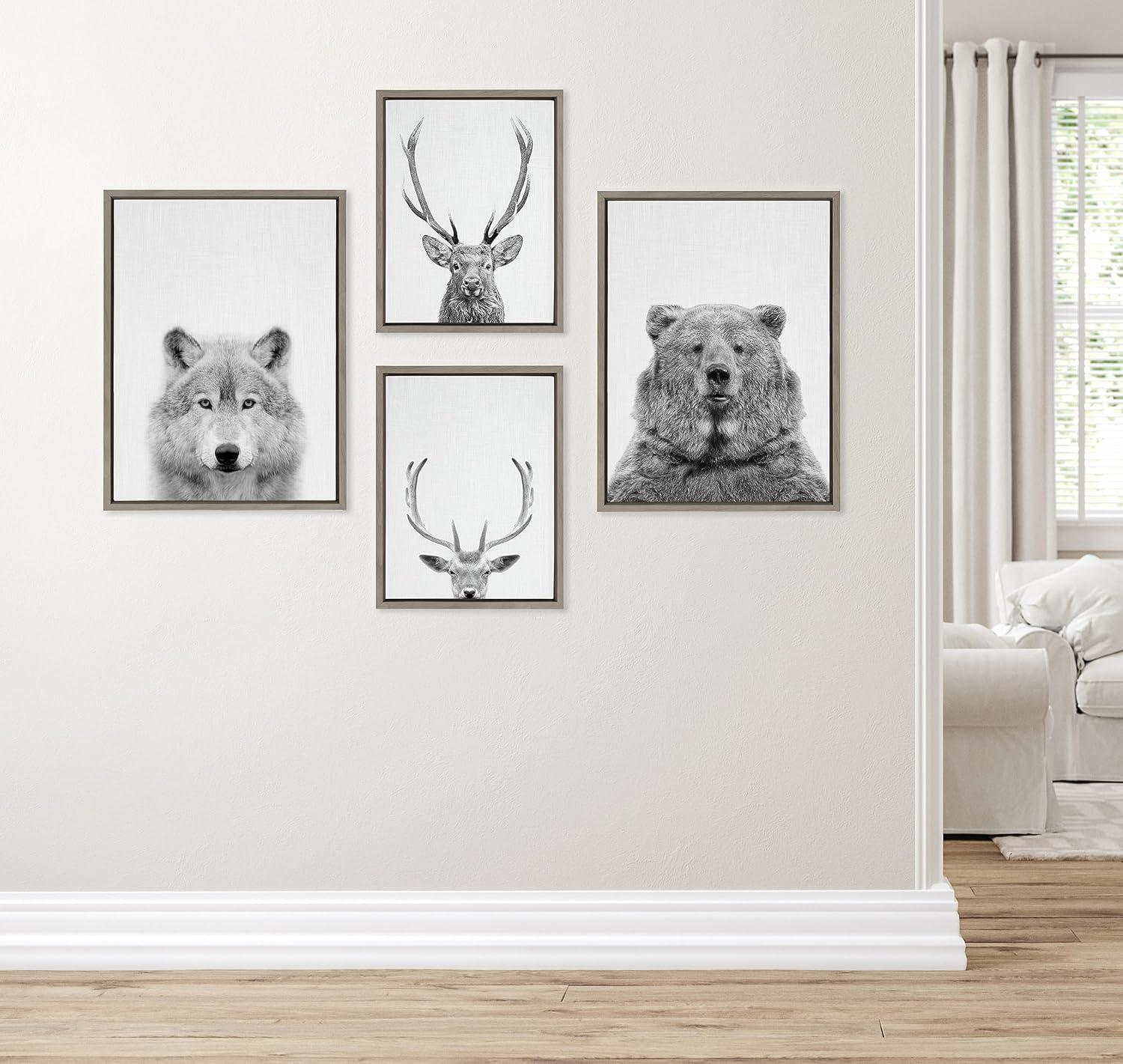 Kate & Laurel All Things Decor (Set of 4) Sylvie Deer Wolf Bear European and Cervus Elaphus Red Deer WallArts by Simon Te of Tai Prints