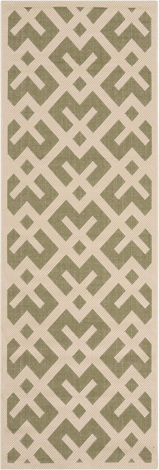 SAFAVIEH Courtyard Alvin Geometric Indoor/Outdoor Runner Rug, Green/Bone, 2'3" x 10'