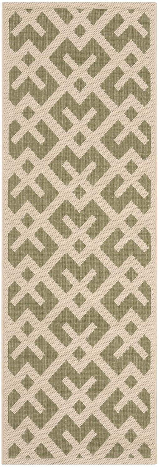 SAFAVIEH Courtyard Alvin Geometric Indoor/Outdoor Runner Rug, Green/Bone, 2'3" x 10'