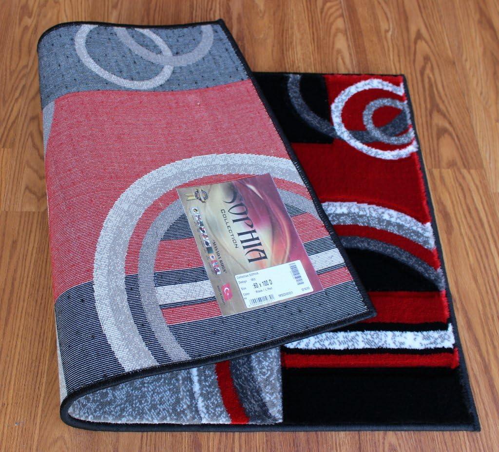 Masada Rugs Sophia Collection Hand Carved Round Area Rug Modern Contemporary Red Grey Black (8 Feet X 8 Feet) Round