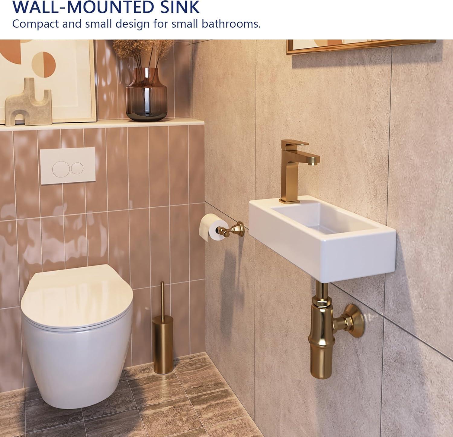 Liberty 14.57'' x 7'' Vitreous China Rectangular Wall Mount Bathroom Sink with Left Faucet Hole for Small Space