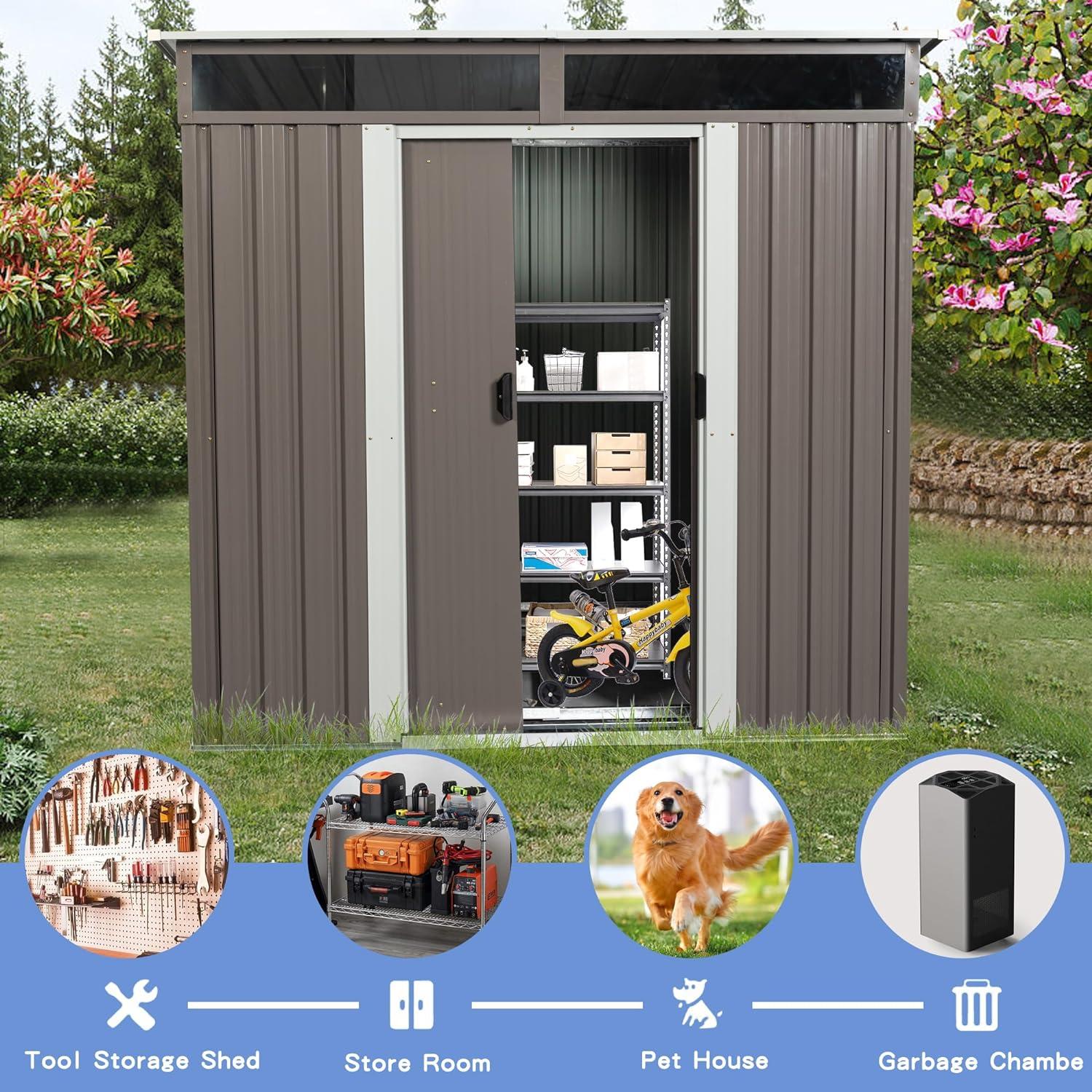 Kadyn Heavy Duty Storage House,Tool Shed Storage House, 6ft x 5ft Outdoor Metal Storage Transparent plate