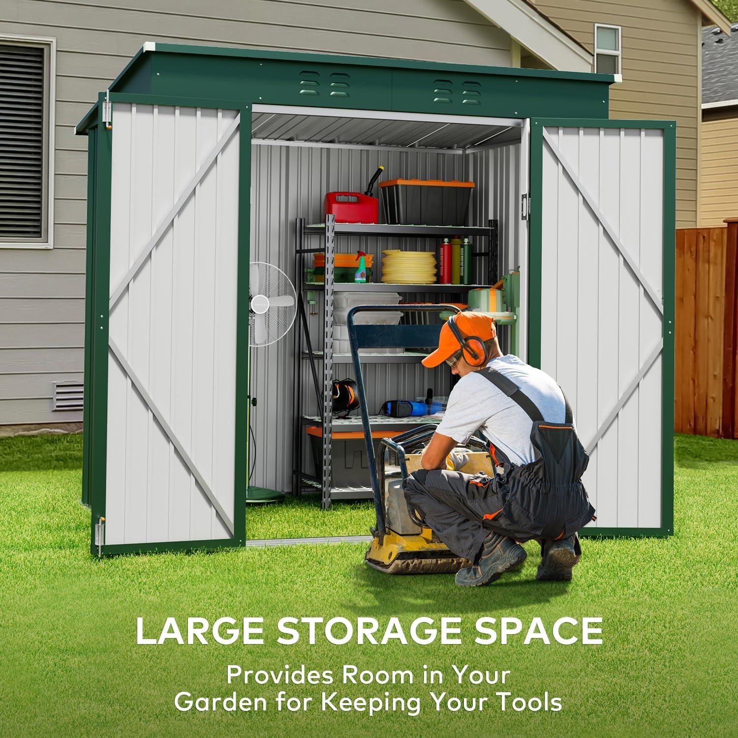 Outdoor Storage Shed, Lofka 6'x 4' Metal Garden Shed with Lockable Door,for Backyard Patio,Green