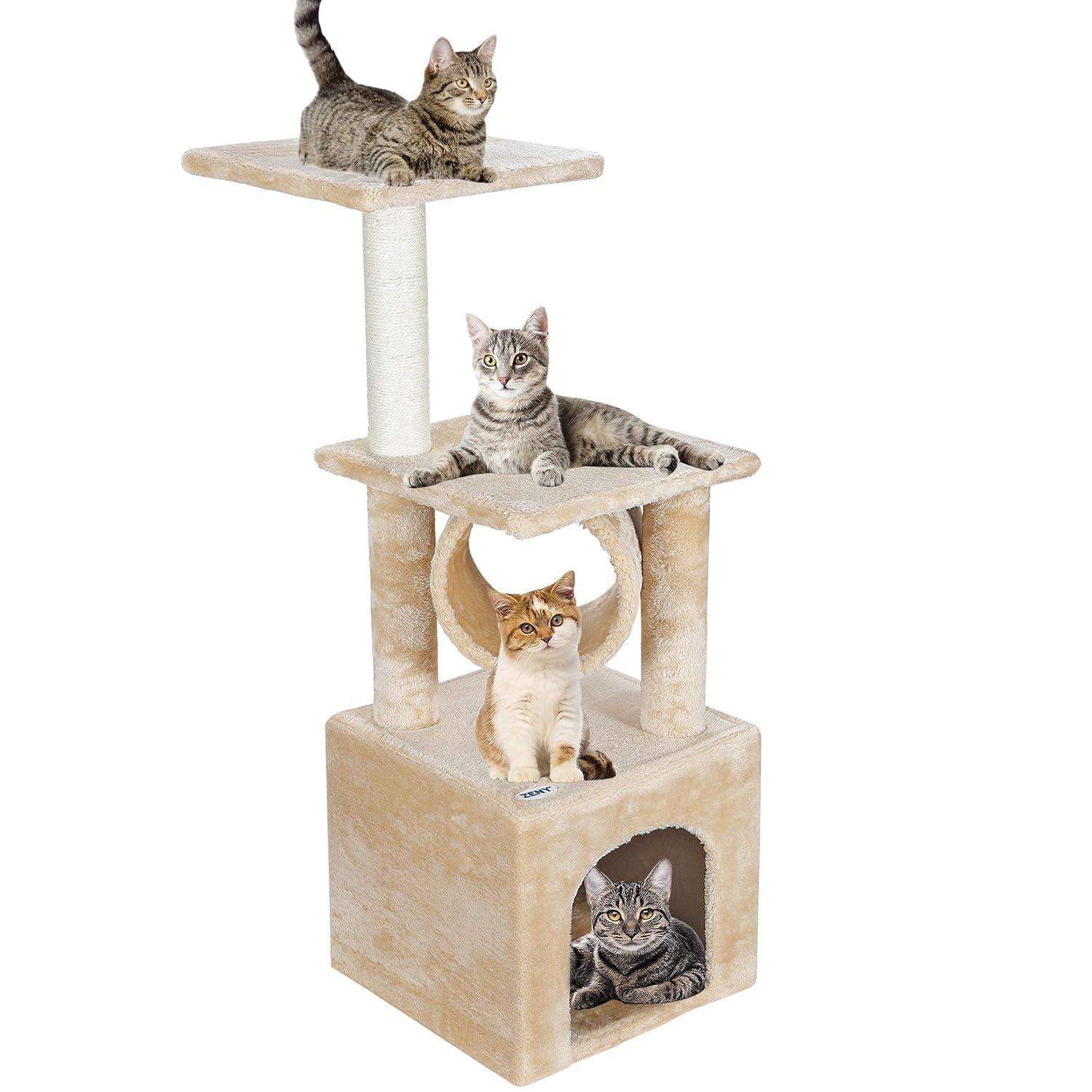 ZENY 36-in Cat Tree & Condo Scratching Post Tower, Beige