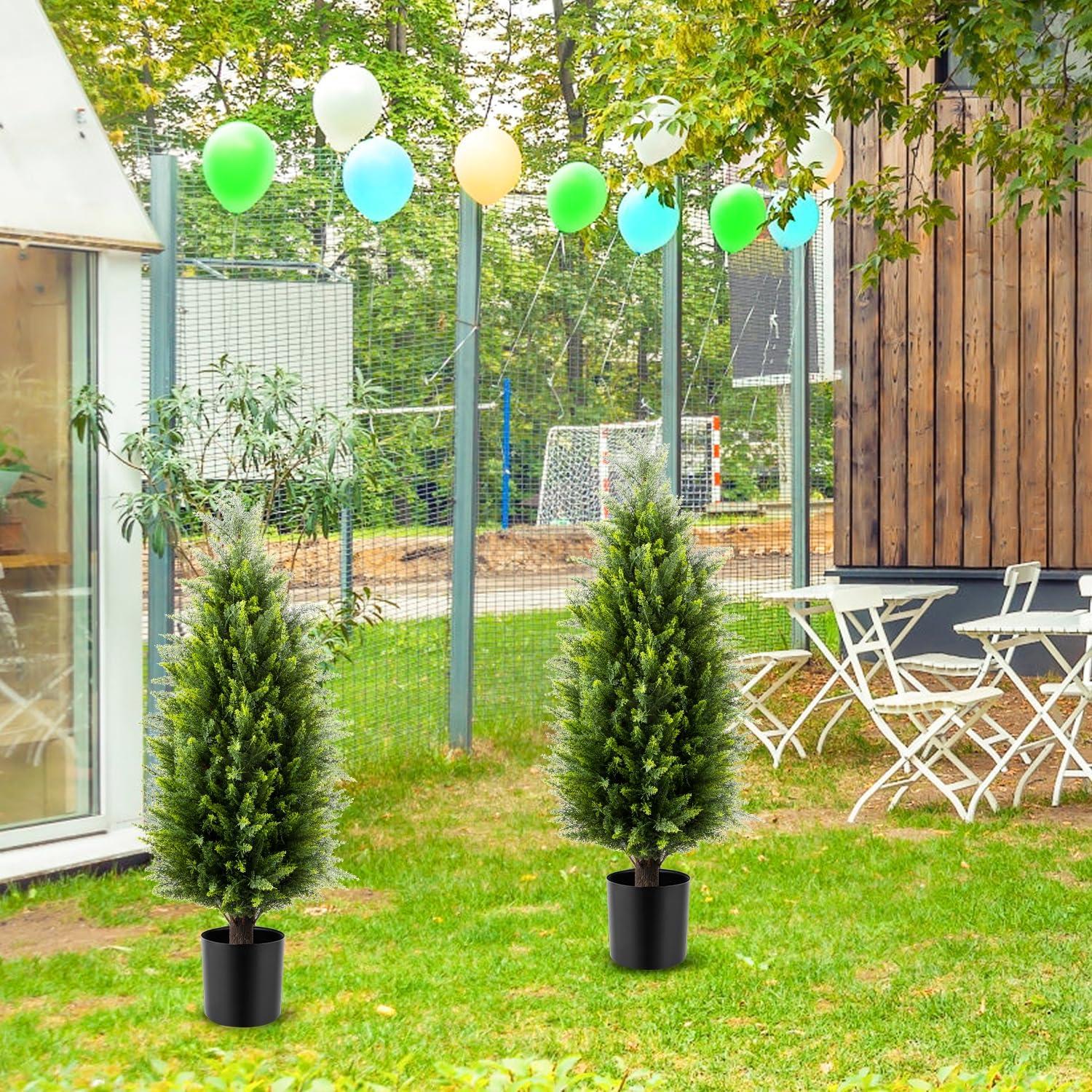 4ft Artificial Cedar Topiary Trees 2 Pack, Beautiful Realistic Artificial Plants for Outdoor, UV Protection Potted Plants Artificial Shrubs for Outdoor, Indoor, Office, Front Porch Decor.