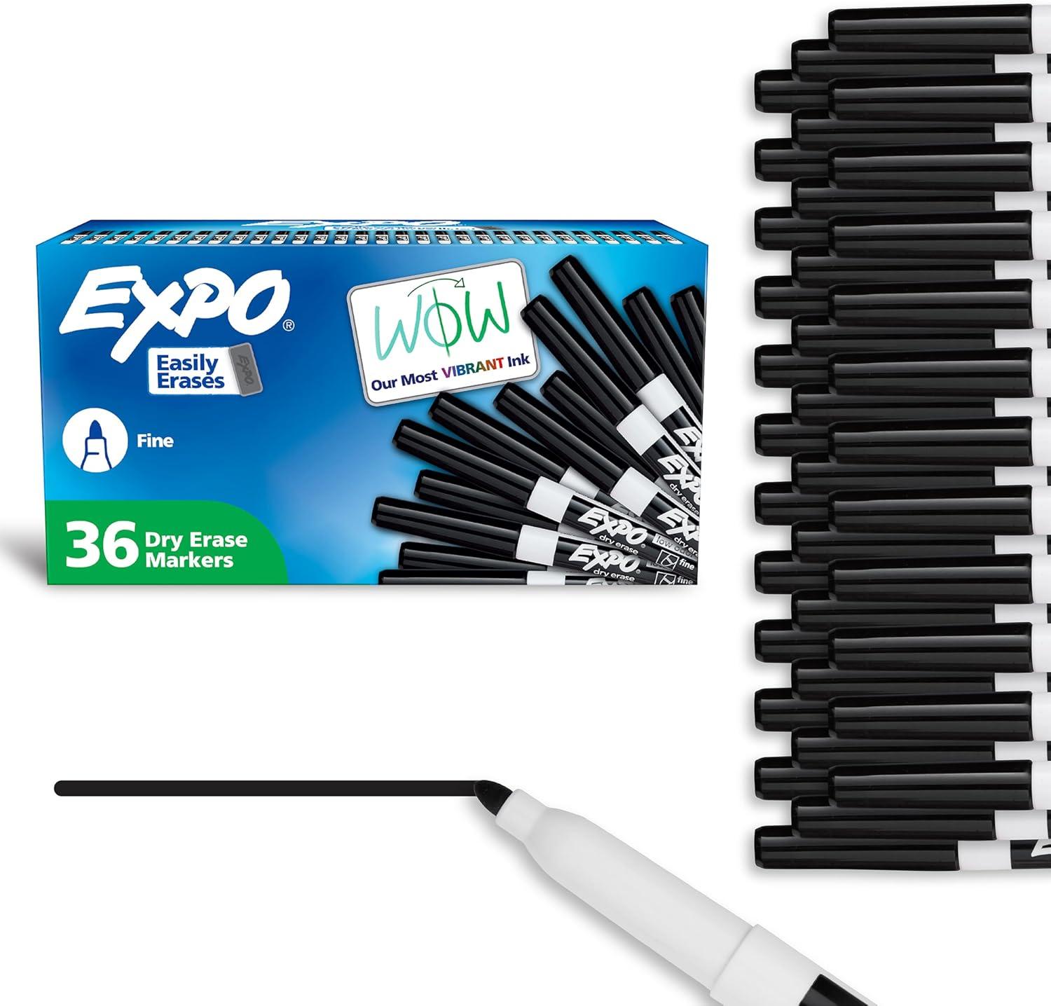 Expo 36ct Lo Odor Fine Point Markers Black: Thin Black Dry Erase, Art & Office, 6+ Years, 36 Pack