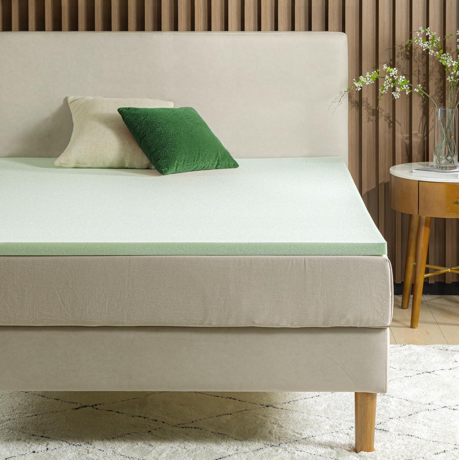 Green Tea Infused Memory Foam Mattress Topper, Full Size